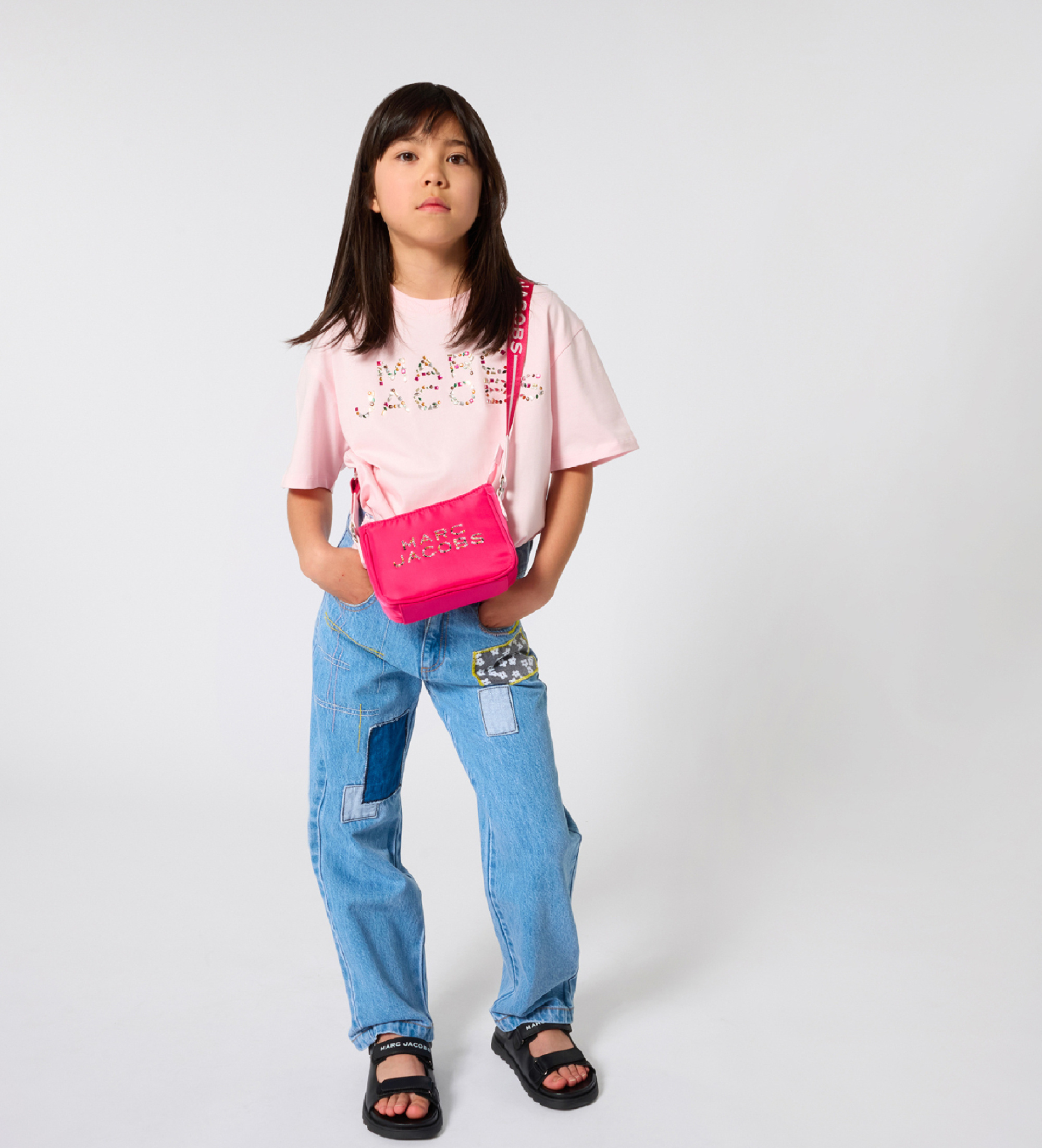 Marc Jacobs für Mädchen. W60746 Rosa T-Shirt mit Rundhalsausschnitt (10Y= 138cm), Lässig, Baumwolle, Kurzarm, Kinderbekleidung