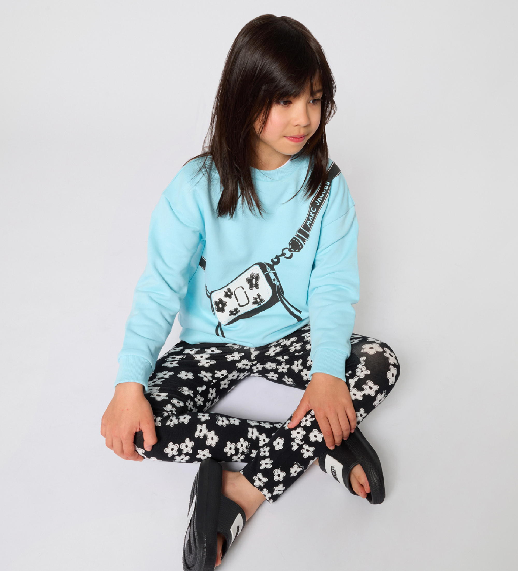 Marc Jacobs für Mädchen. W60753 Blau bedrucktes Sweatshirt (8Y= 126cm), Lässig, Baumwolle, Kinderbekleidung