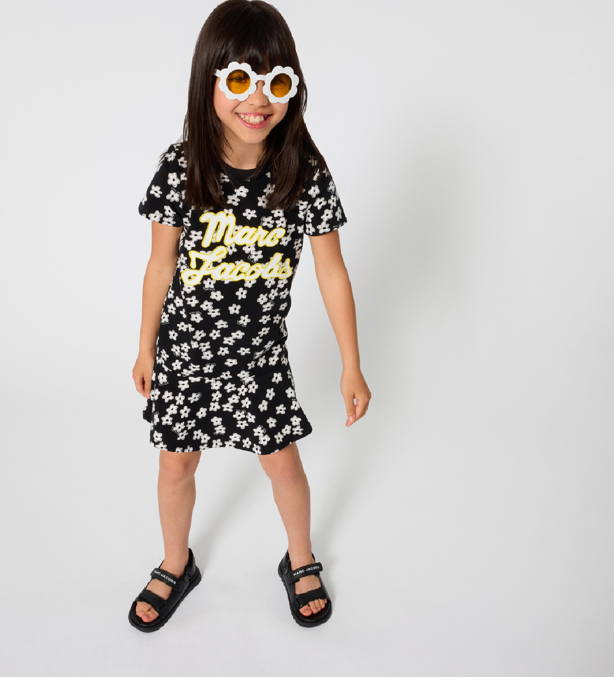 Marc Jacobs für Mädchen. W60861 Schwarzes T-Shirt-Kleid (12Y= 150cm), Lässig, Baumwolle, Kurzarm, Kinderbekleidung