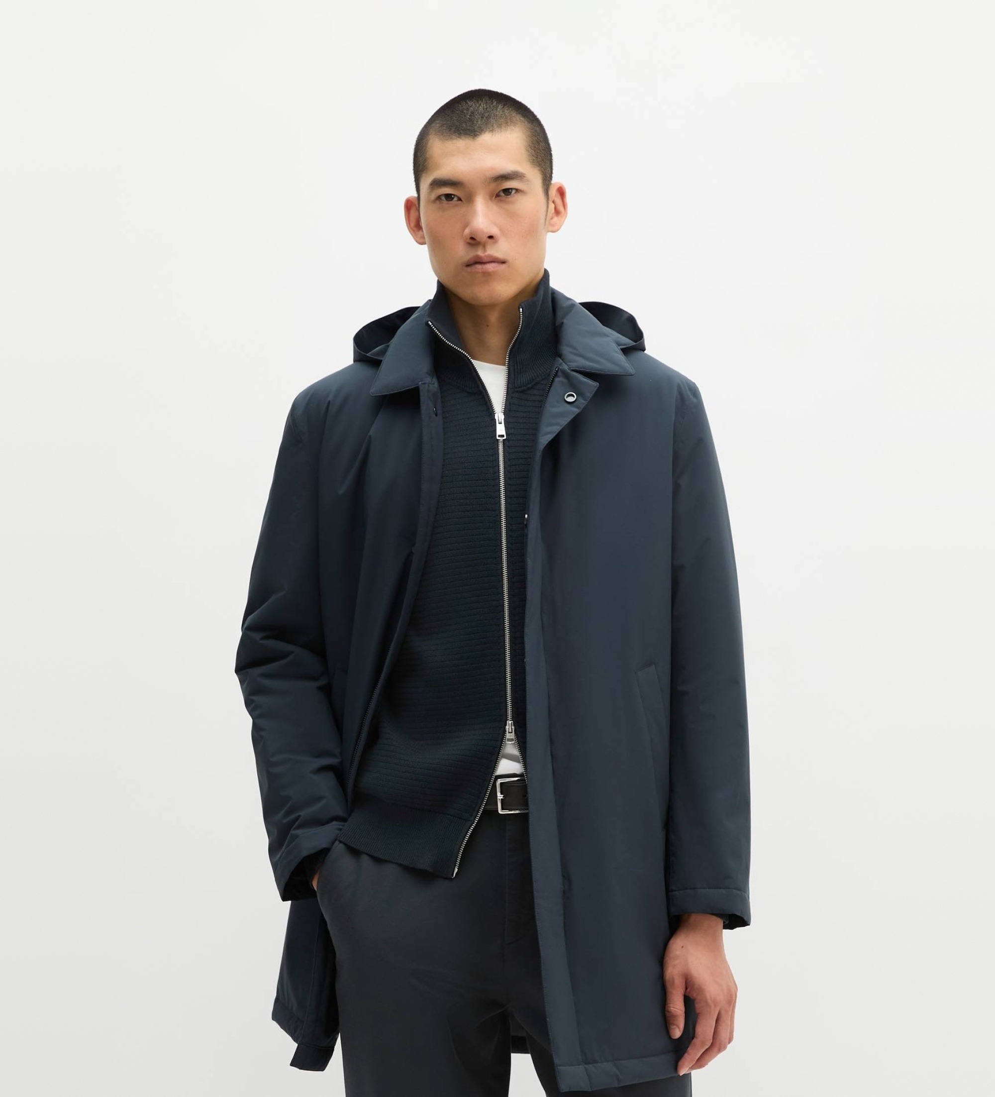 Marc O'Polo für Herren. 5000011796 Kurzer Mantel von MOP x Function mit abnehmbarer Kapuze in Marineblau (S), Lässig, Polyester