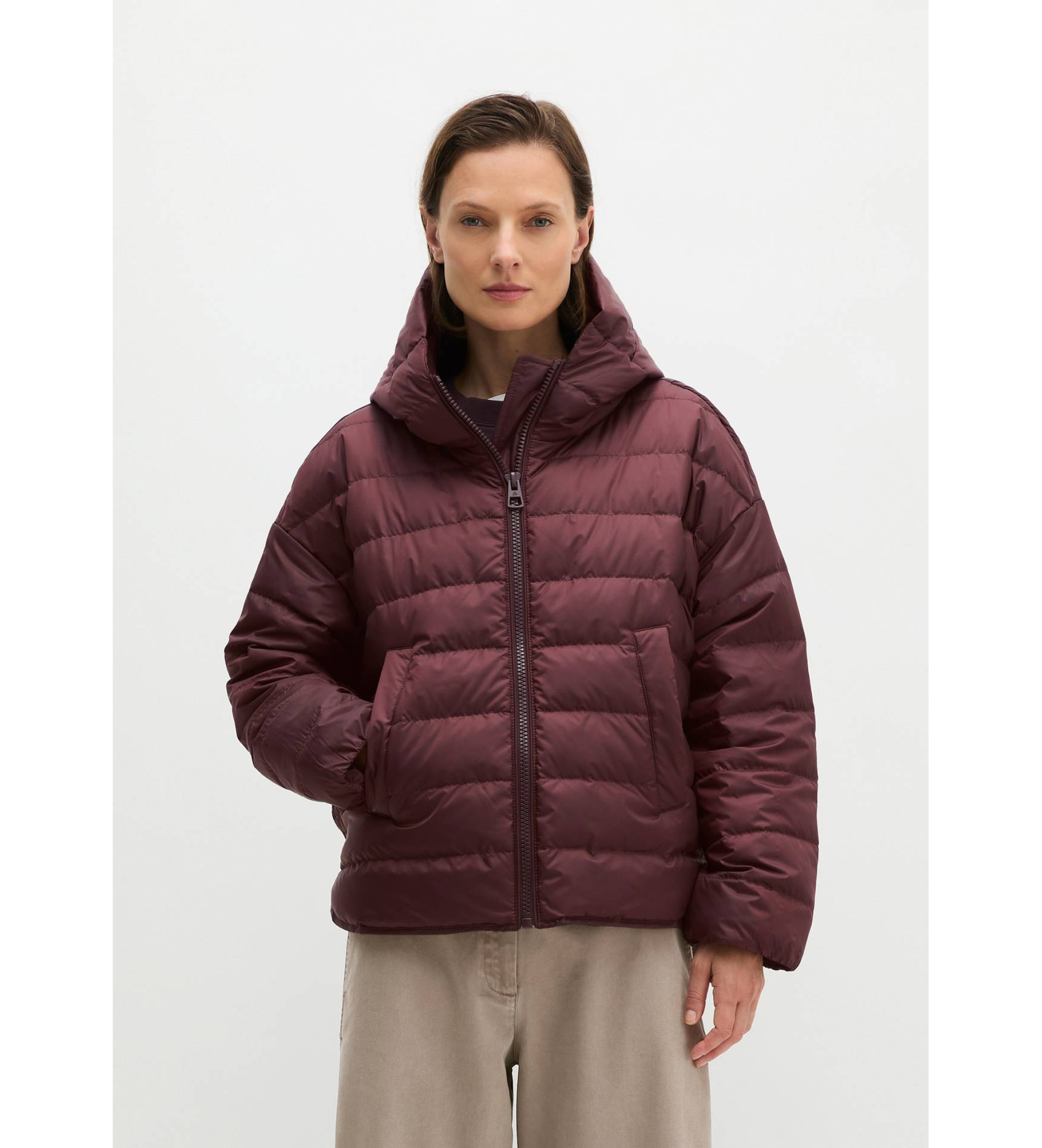 Marc O'Polo für Damen. 5000013817 Wattierte Daunenjacke mit entspannter Kapuze in Weinrot (34), Lässig, Kastanienbraun, Polyester