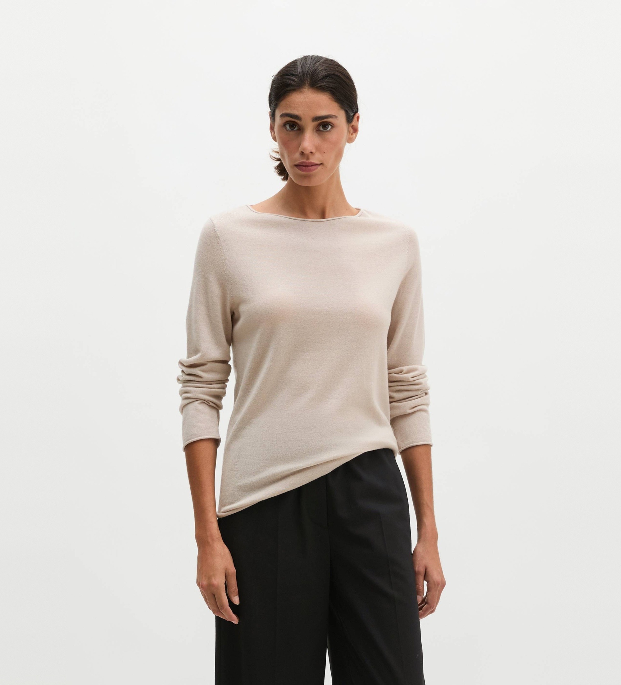Marc O'Polo für Damen. 5000008635 Schmaler Strickpullover beige (S), Lässig, Wolle, Langarm