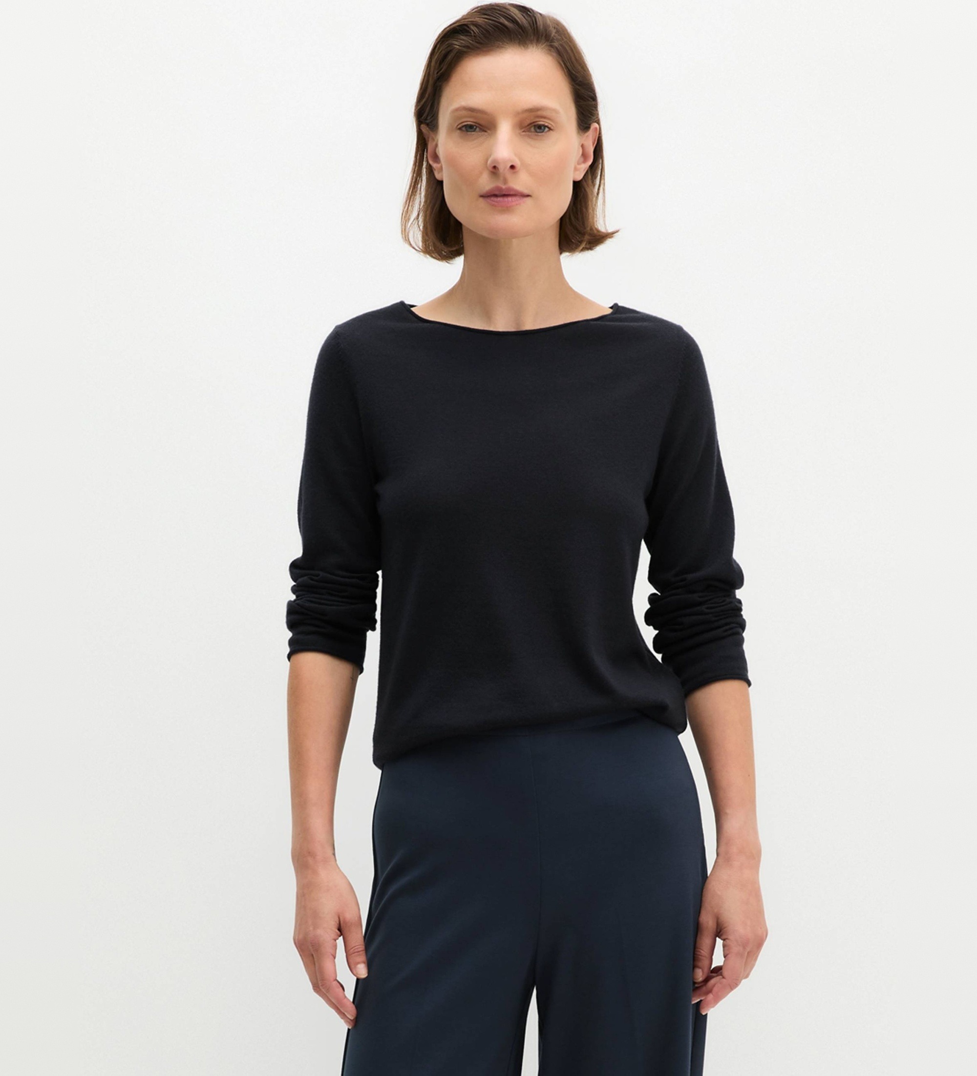 Marc O'Polo für Damen. 5000008635 Schmaler Strickpullover marineblau (M), Lässig, Wolle, Langarm