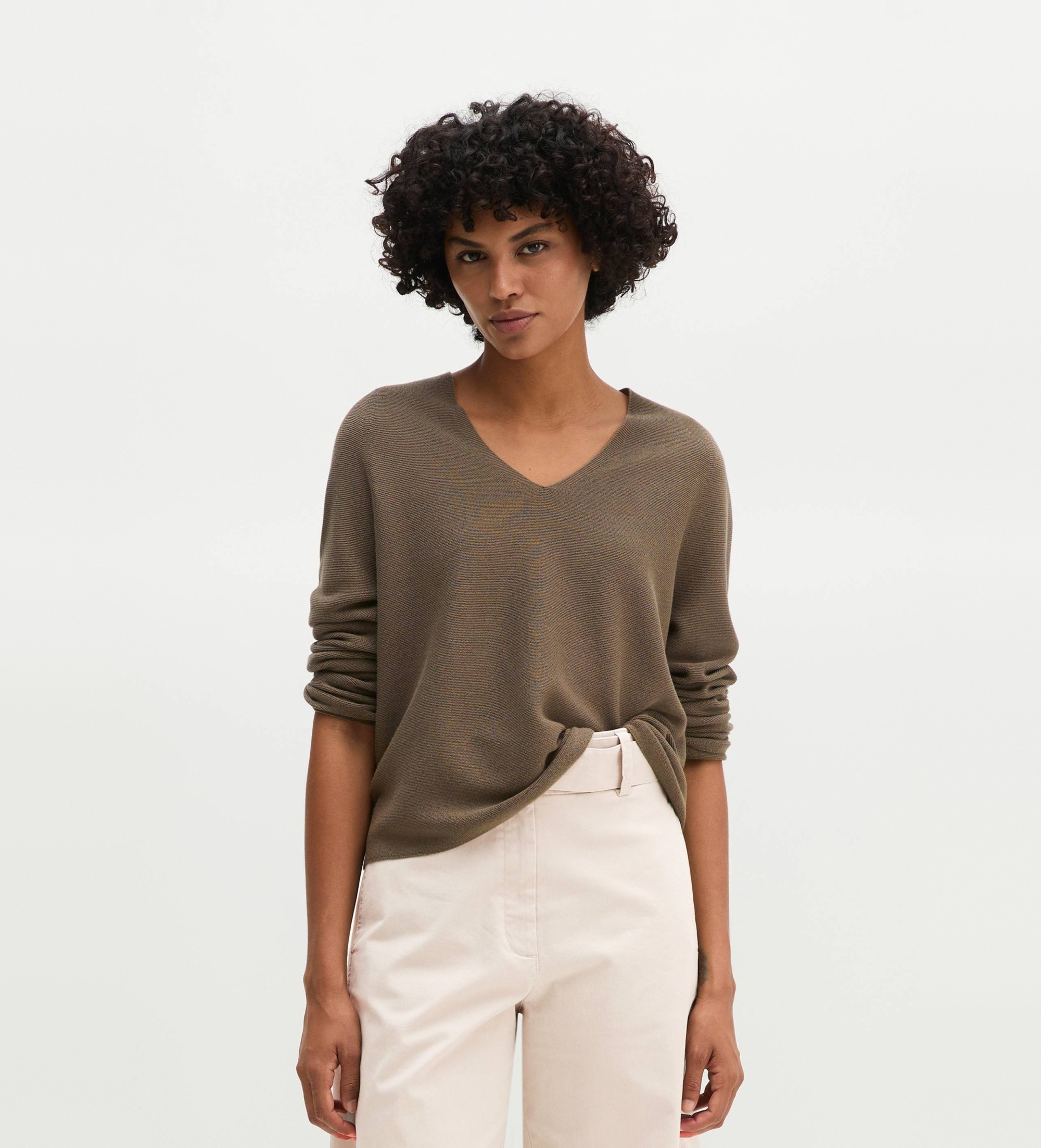Marc O'Polo für Damen. 5000014819 Entspannter nahtloser Pullover Taupe (M), Lässig, Baumwolle