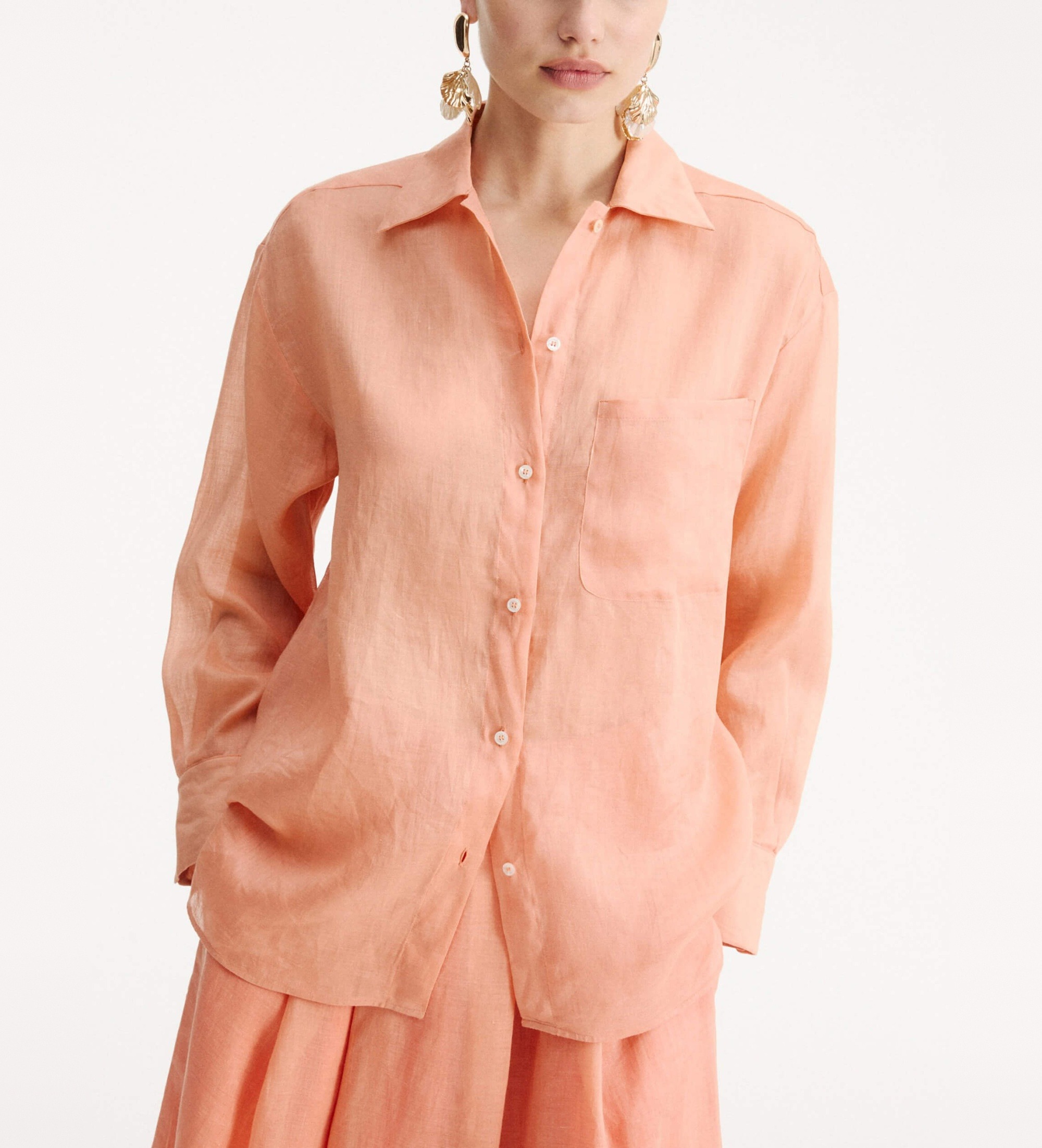 Marella für Damen. 2613111052200 Korallenfarbenes Ramie-Shirt (38), Lässig, Baumwolle