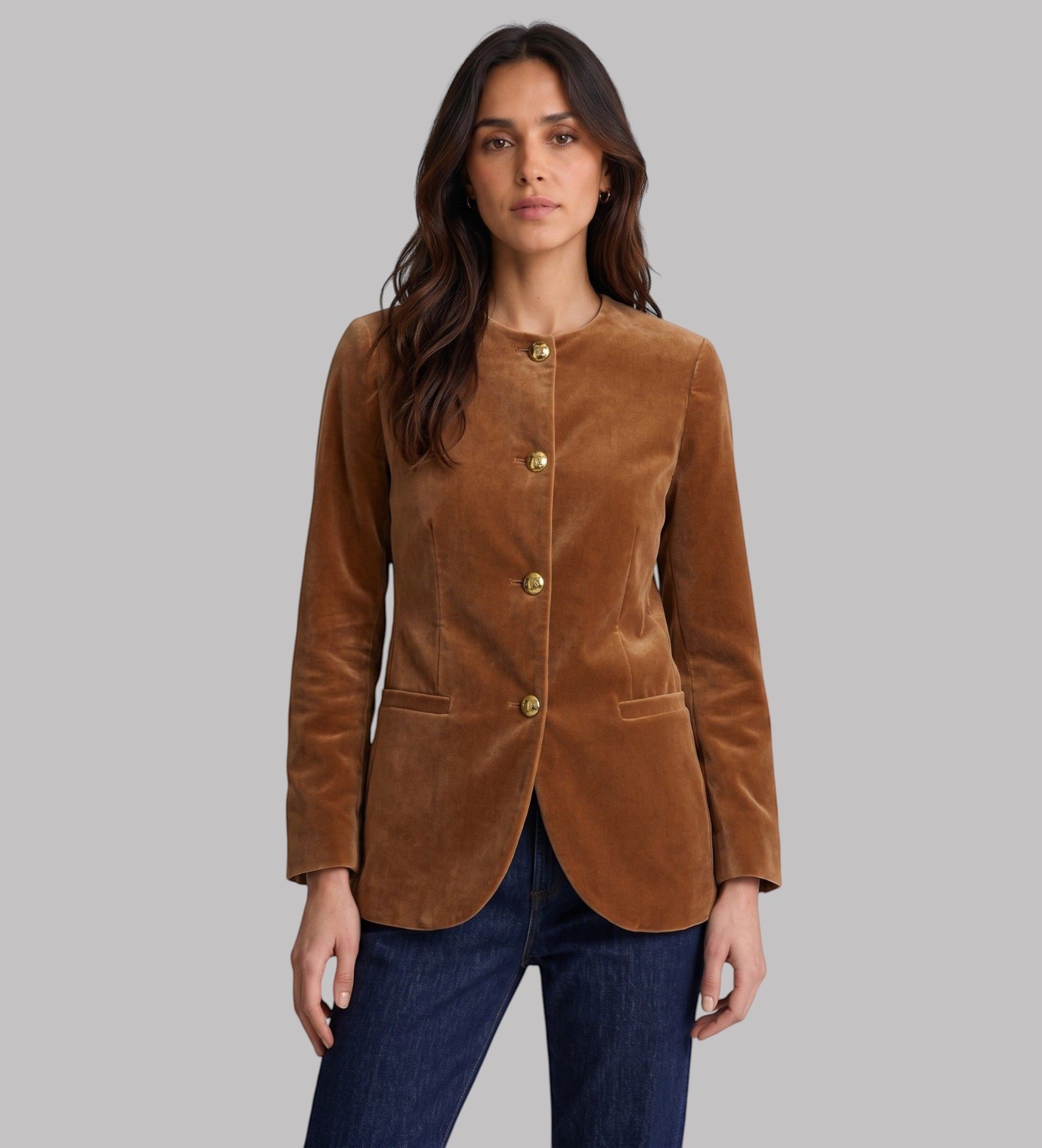 Marella für Damen. 2623046074200 Braune Samtjacke Mlscorone (40), Lässig, Baumwolle