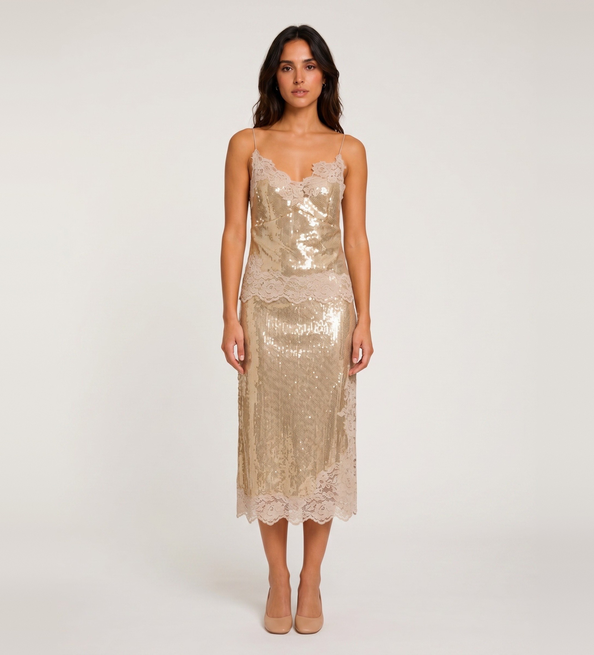 Marella für Damen. 2623776011200 Tüllrock mit goldenen Pailletten Llring (M), Bronze