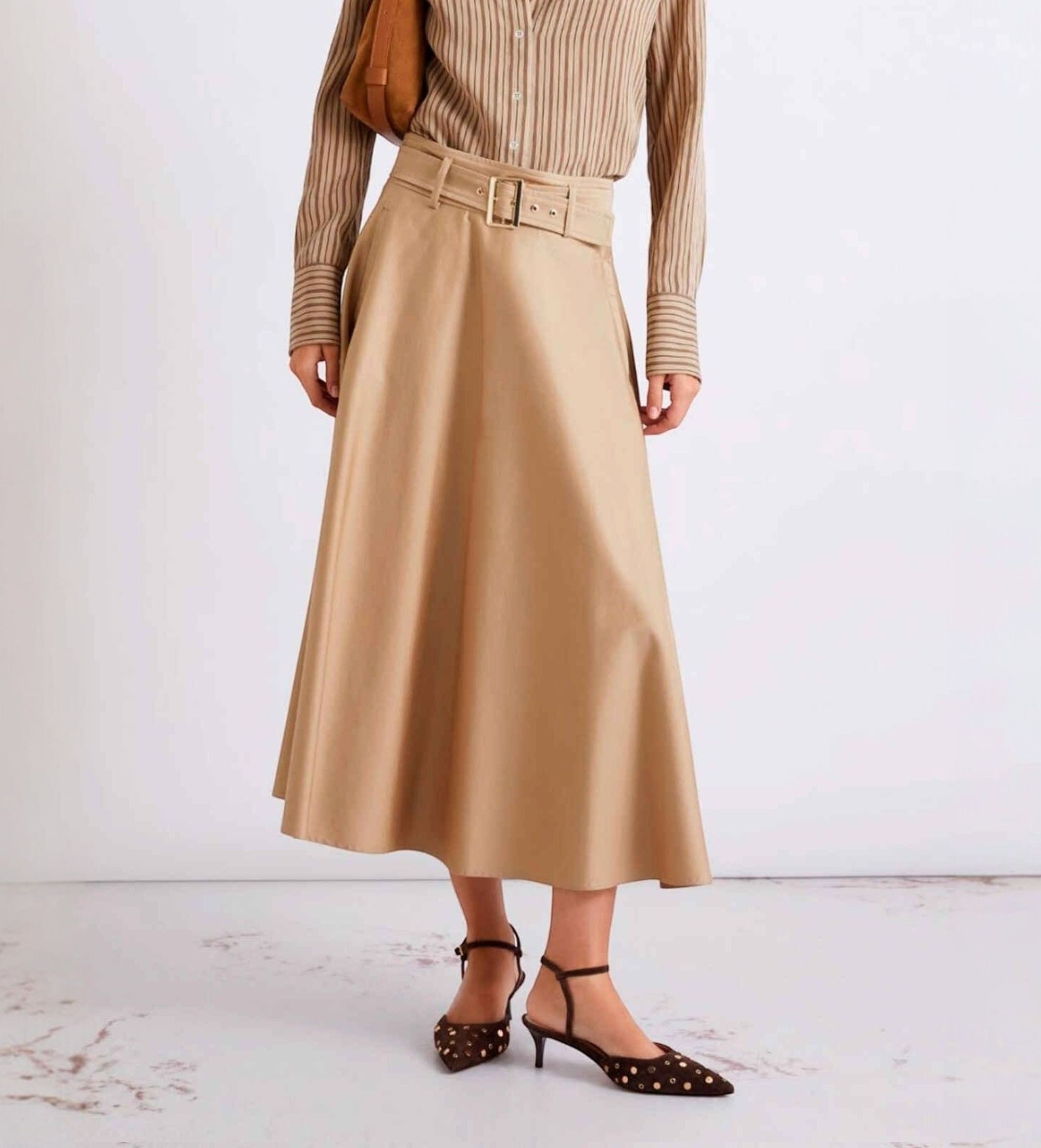 Marella für Damen. 2613101101200 Satinrock aus wasserabweisendem Baumwollstretch-Satin Mlltappeto beige (40), Braun, Lässig, Baumwolle