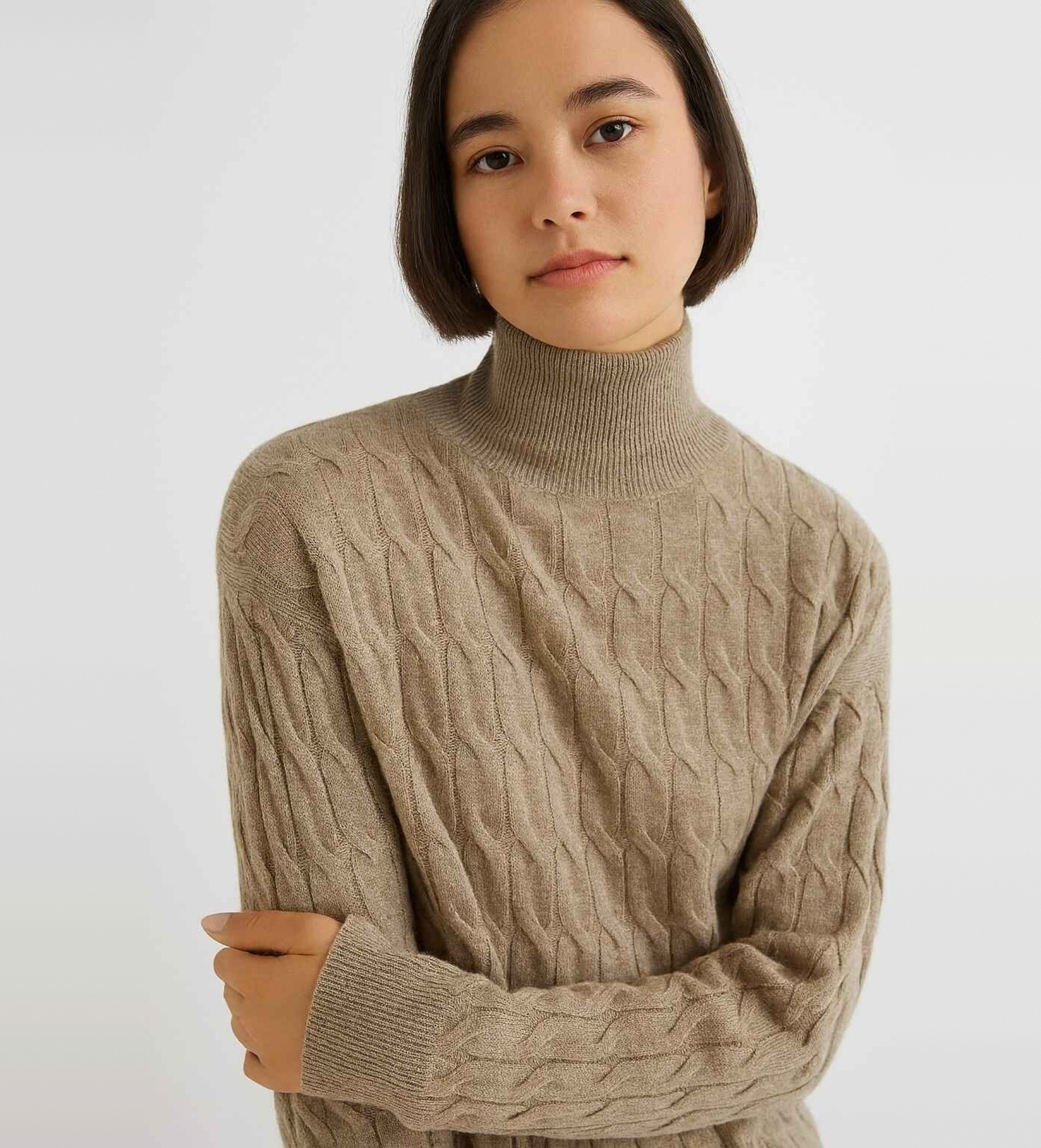 Marella für Damen. 2523366094200 Kaschmir-Rollkragenpullover Aereo braun (L), Lässig, Wolle, Cachemir