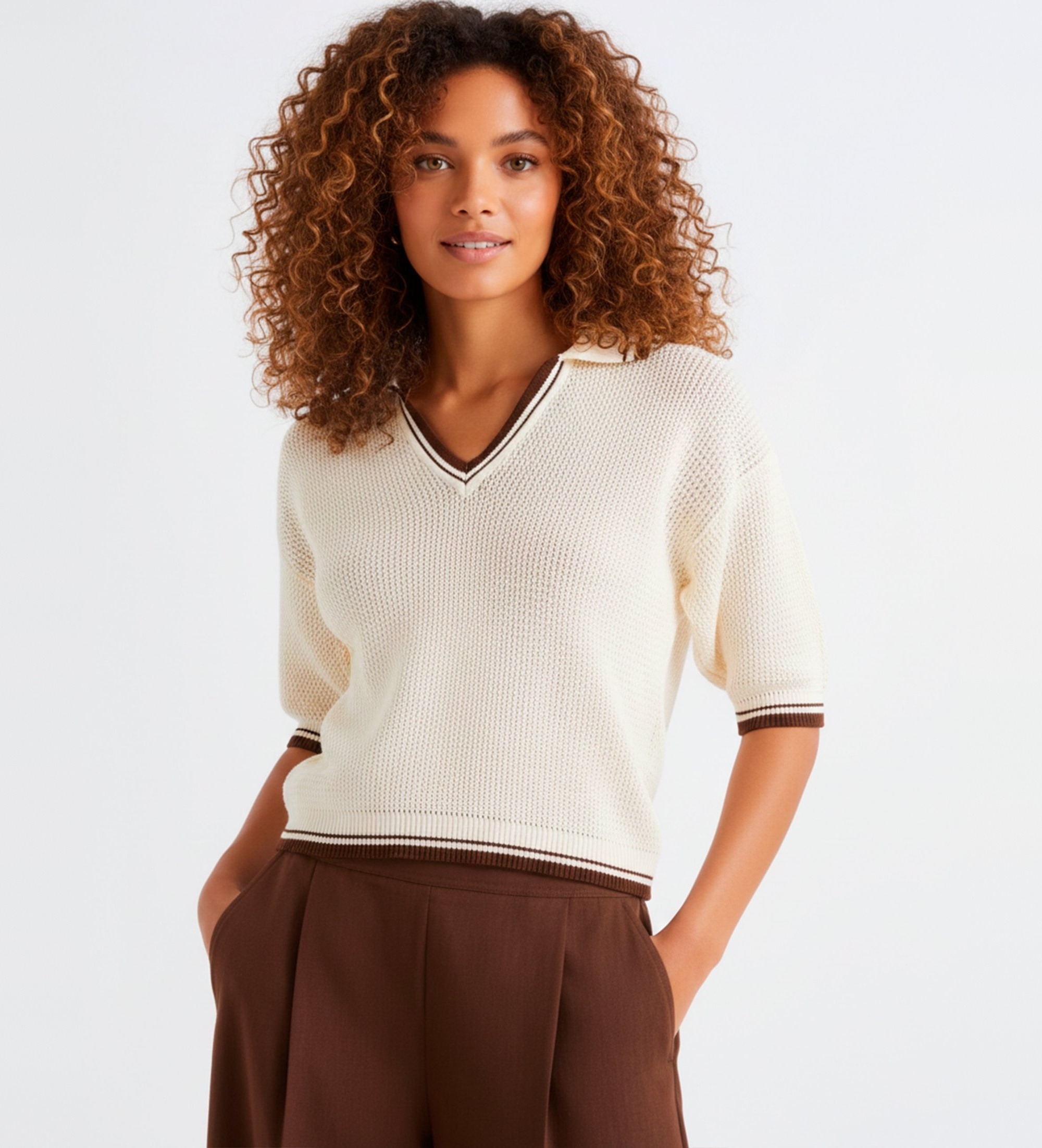 Marella für Damen. 2613361044200 Polo Mlslembi wollweiß (L), Lässig, Baumwolle, Kurzarm