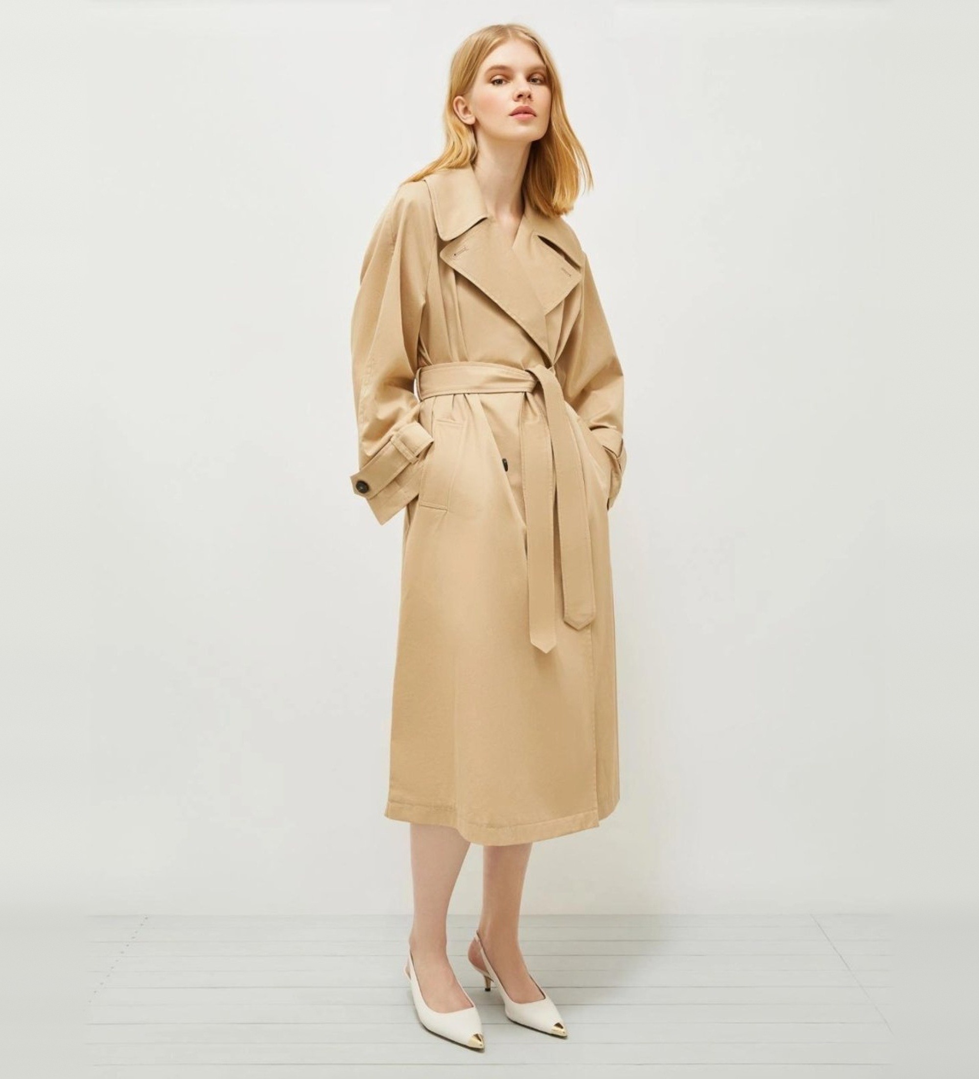 Marella für Damen. 2513021051200 Grolla Sand langer Trenchcoat (46), Beige, Lässig, Baumwolle
