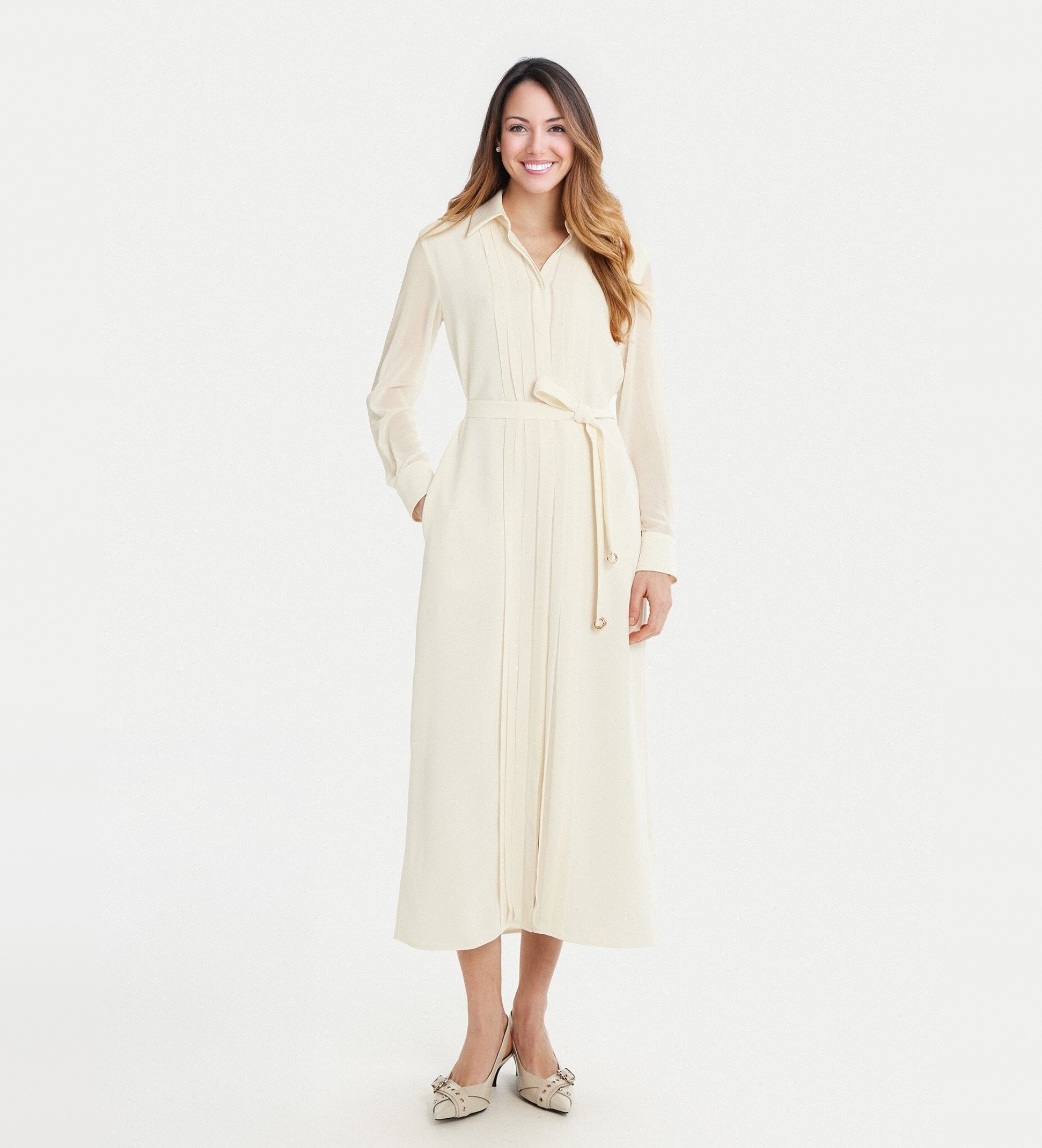 Marella für Damen. 2513221073200 Beigefarbenes Hemdkleid (50), Lässig, Polyester, Langarm
