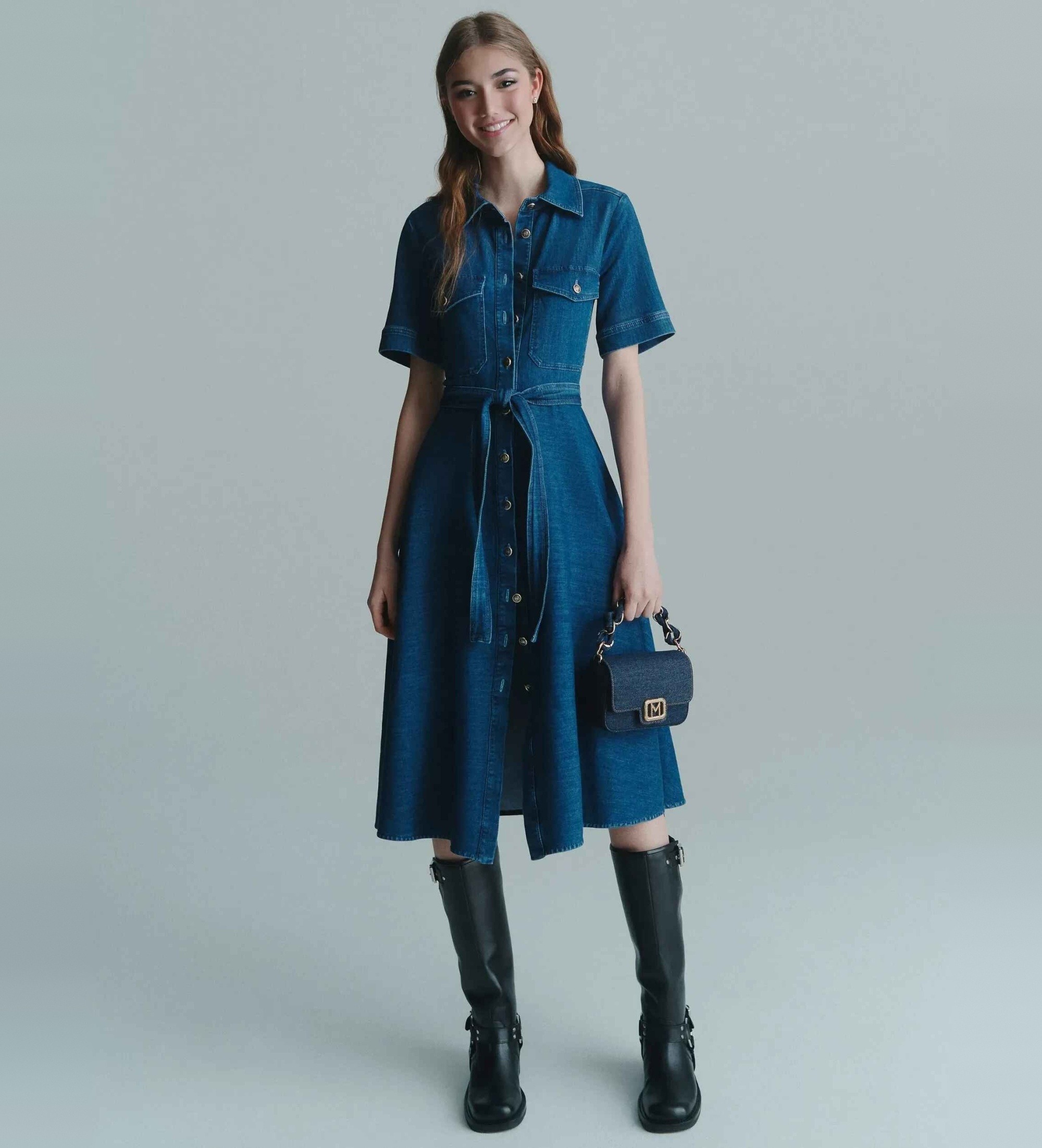 Marella für Damen. 2523226024200 Fagotto Hemdblusenkleid aus Denim (38), Blau, Lässig, Baumwolle, Kurzarm