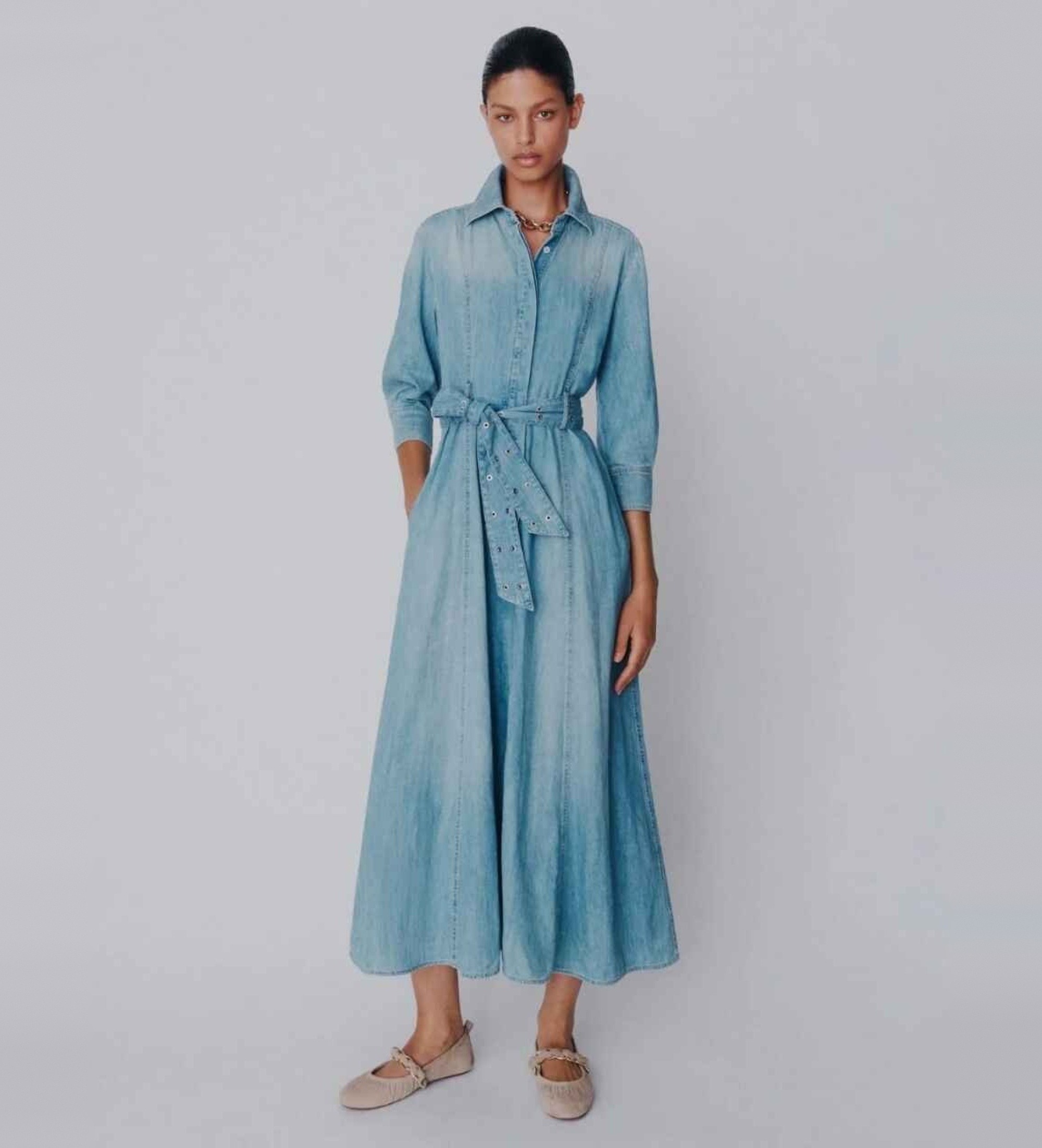 Marella für Damen. 2613221024200 Mlsgiambo Denim-Kleid (38), Blau, Baumwolle, Langarm
