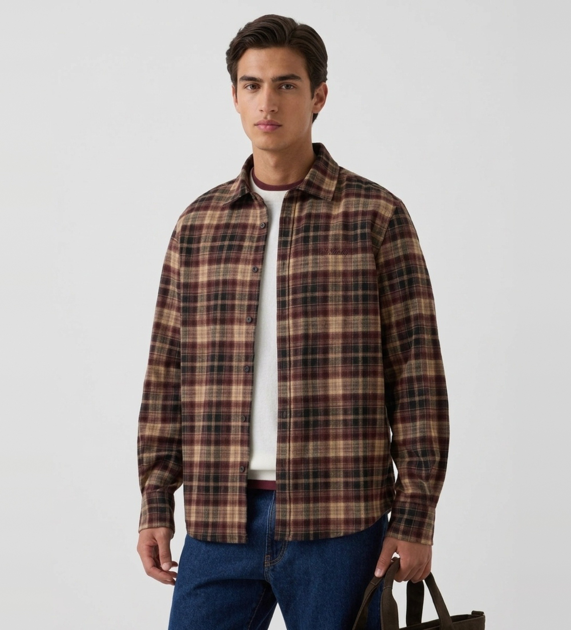 MC2 Saint Barthvoor mannen. SEEF005 Bruine Seefeld flanellen overhemd (S), Casual, Polyester, Lange mouwen
