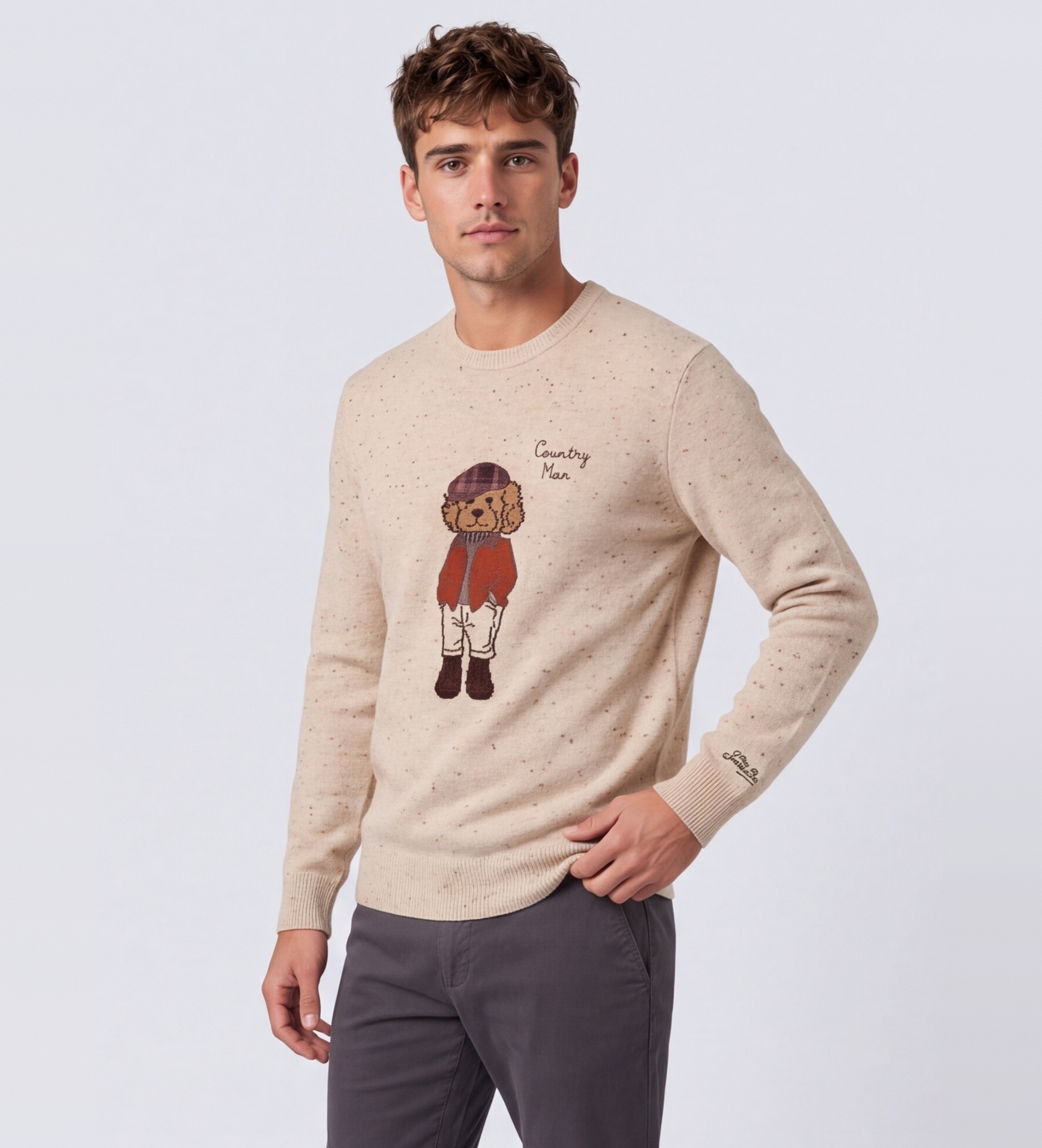 MC2 Saint Barthvoor mannen. HER0025 Donegal Grey Heron gebreide trui beige (S), Bruin, Casual, Wol