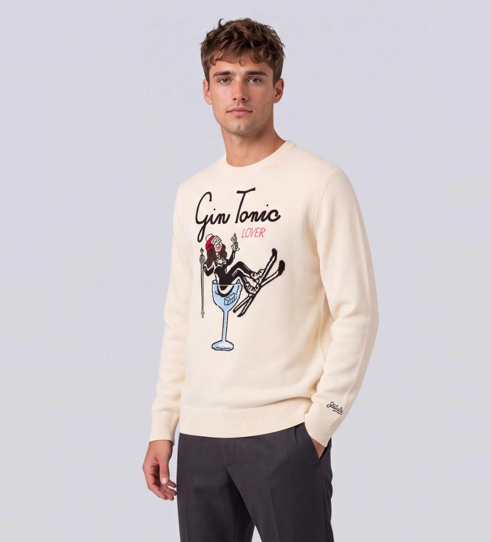 MC2 Saint Barthvoor mannen. HER0001 Gebreide trui met ronde hals beige (L), Casual, Wol