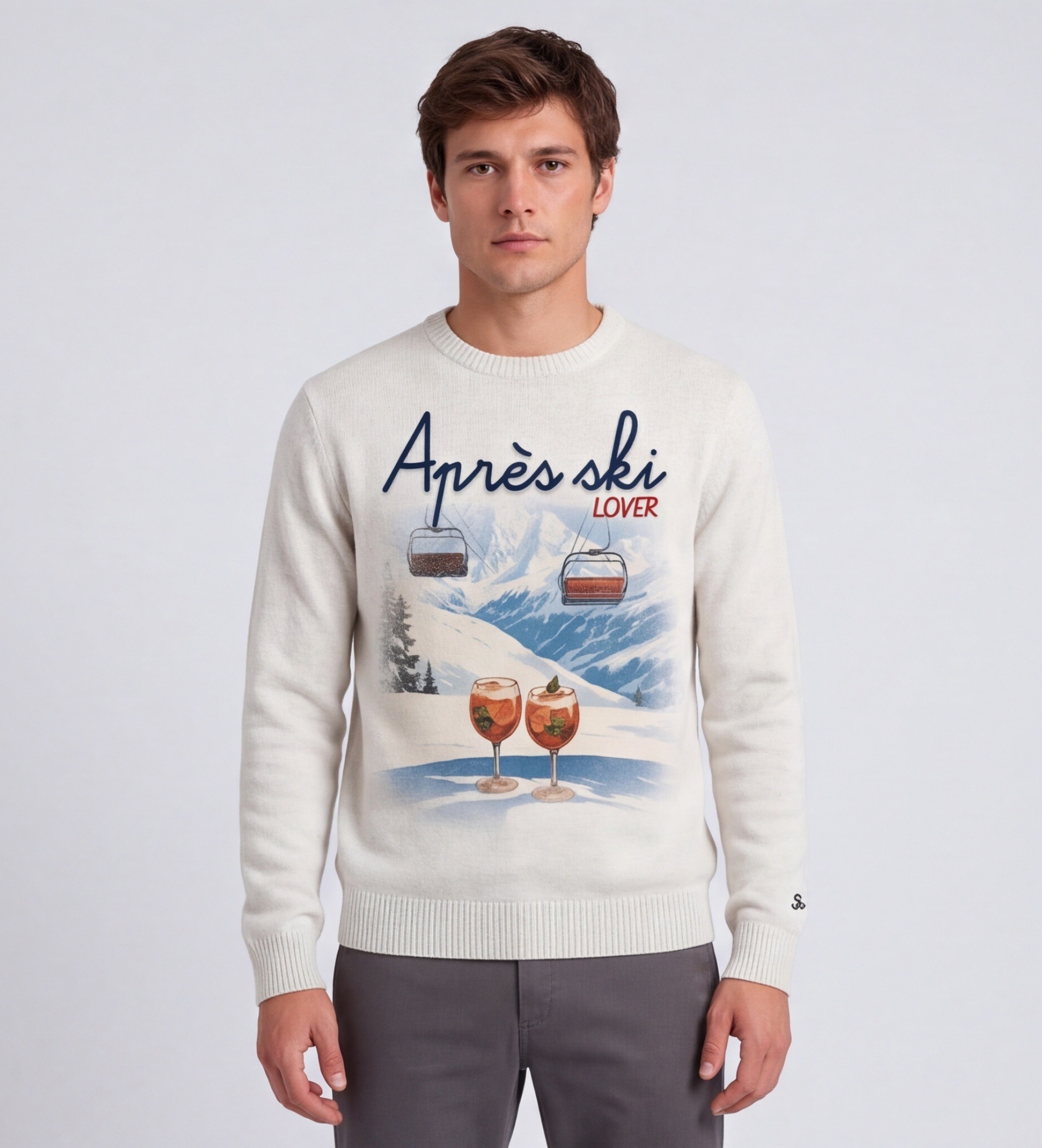 MC2 Saint Barthvoor mannen. HER0022 Jersey met reigerprint grijs (L), Casual, Wol