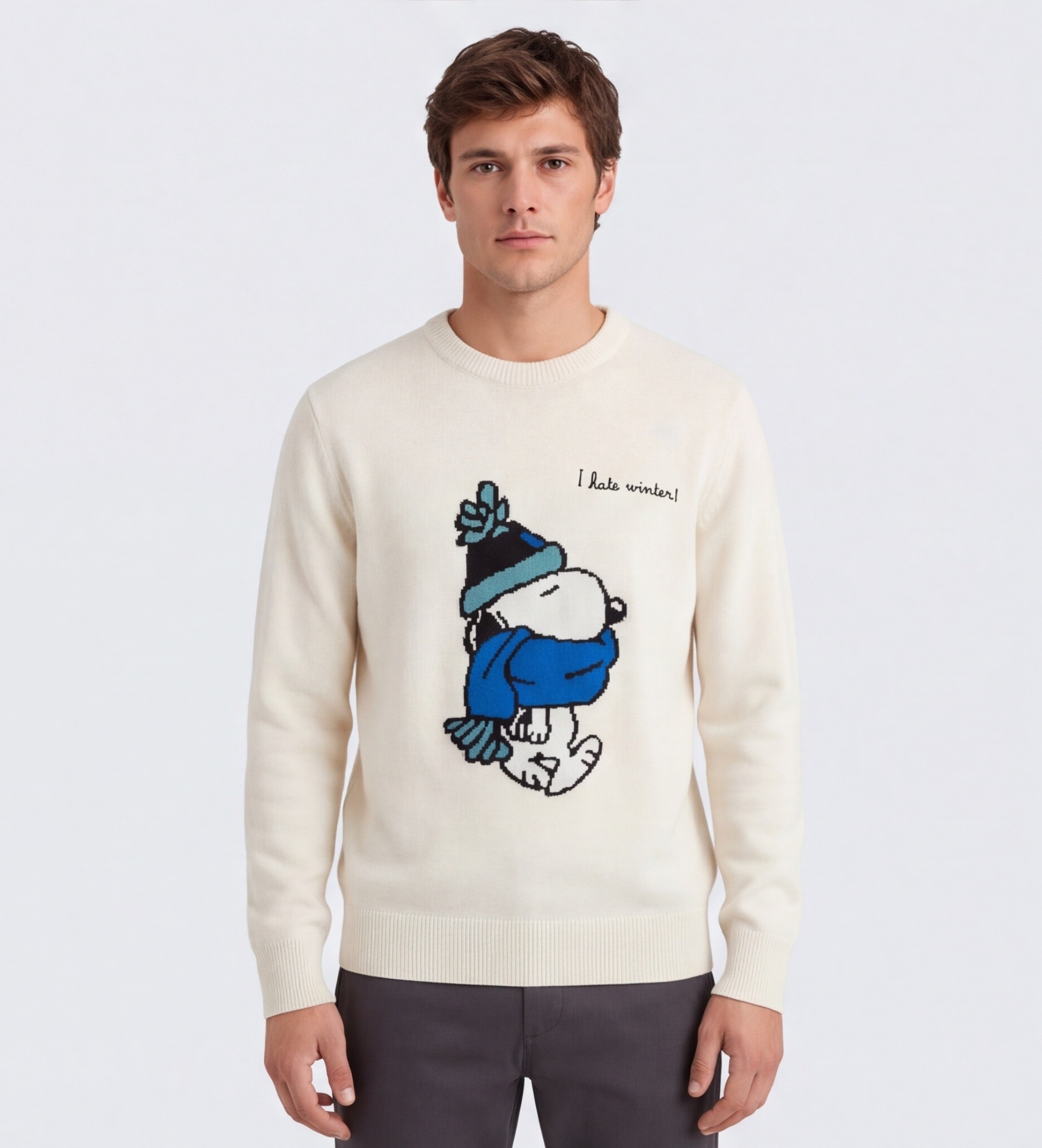 MC2 Saint Barthvoor mannen. HER0001 Beige Heron Snoopy trui (XL), Casual, Wol