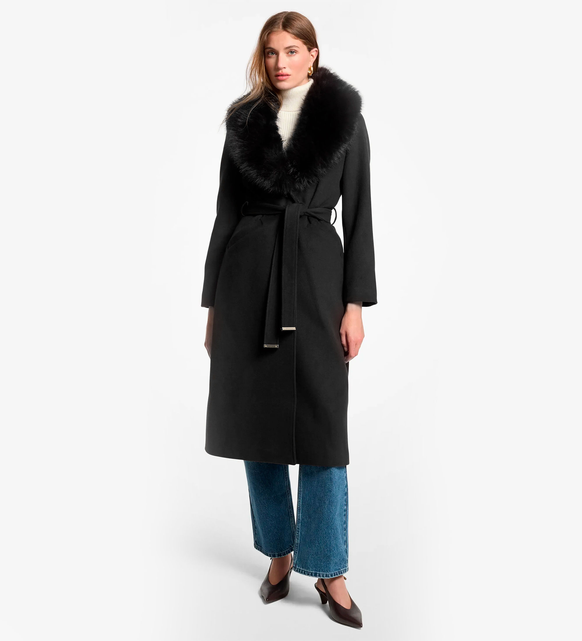 Michael Korsvoor vrouwen. 77G7569M11 Abrigo Bata Belted Robe Zwart (S), Wol, Klassiek
