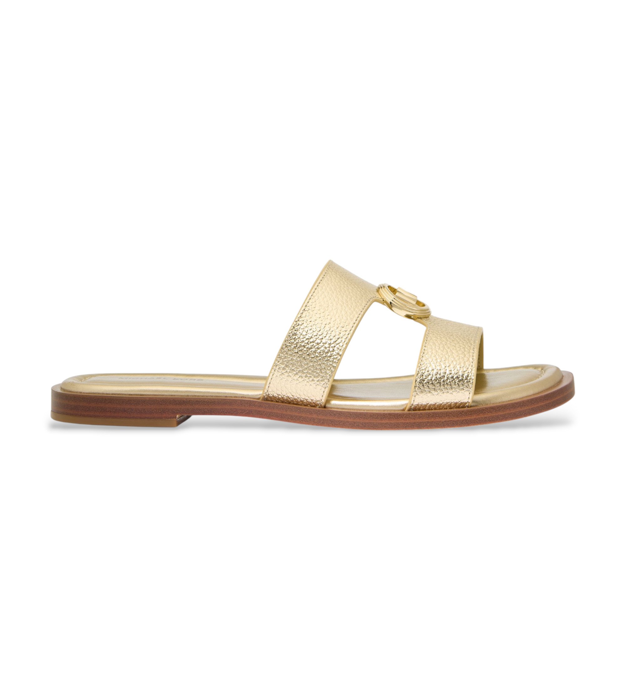Michael Kors für Damen. 40S6ERFS2M Goldie Gold Leder Sandalen (36), Wohnung, 1 bis 3 cm, Keine, Lässig