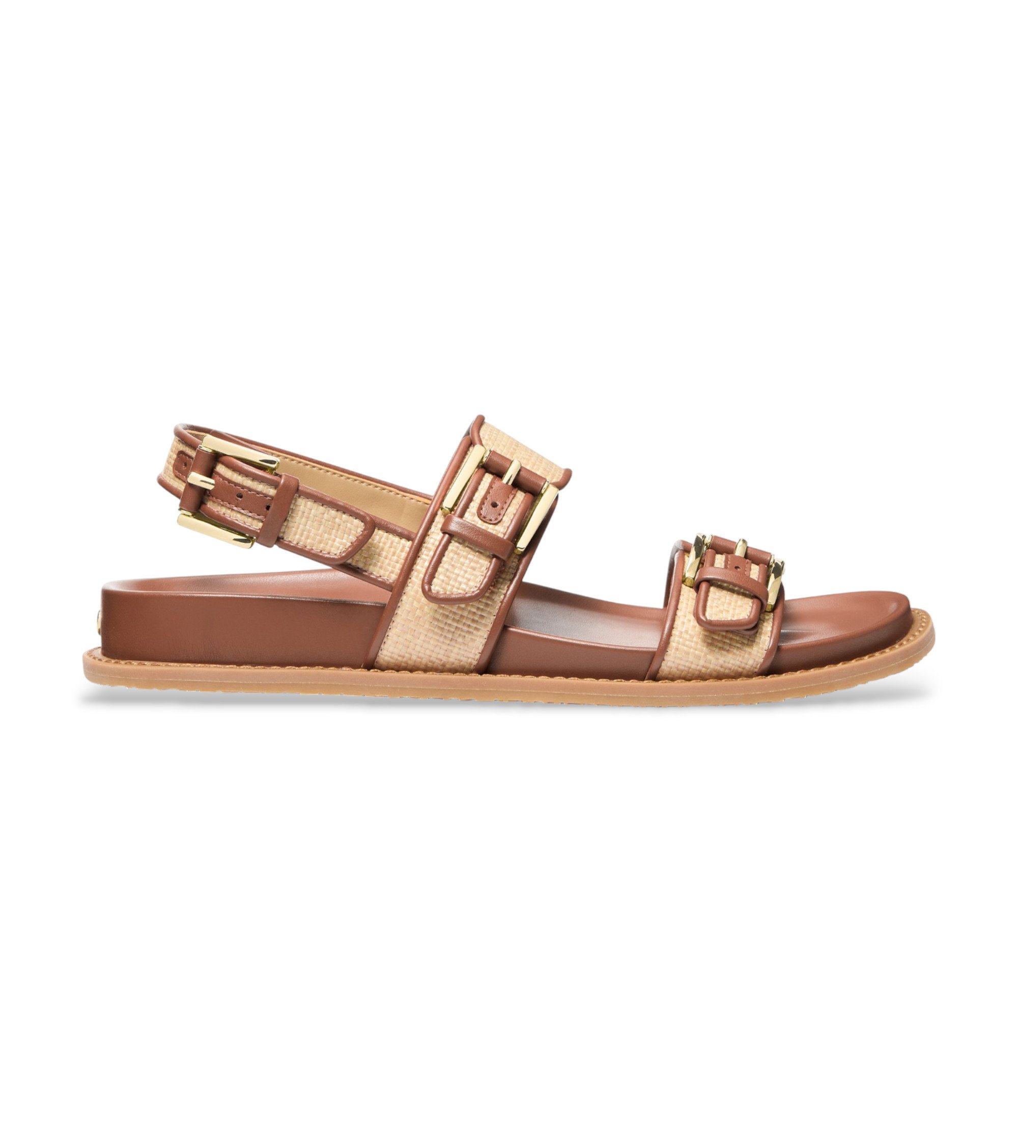Michael Kors für Damen. 40S6NIFS1D Braune Schnallen-Ledersandalen (36), Wohnung, 1 bis 3 cm, Lässig