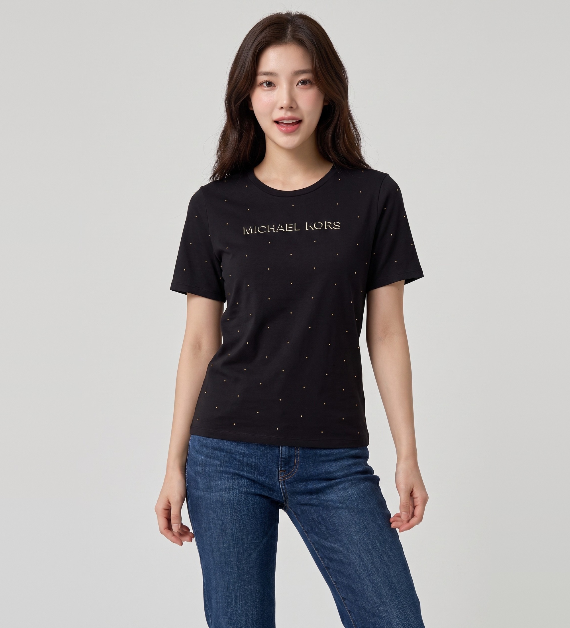 Michael Kors für Damen. MT6524Y97J T-Shirt ?Classic MK Stud?, schwarz (L), Lässig, Kurzarm, Bio-Baumwolle