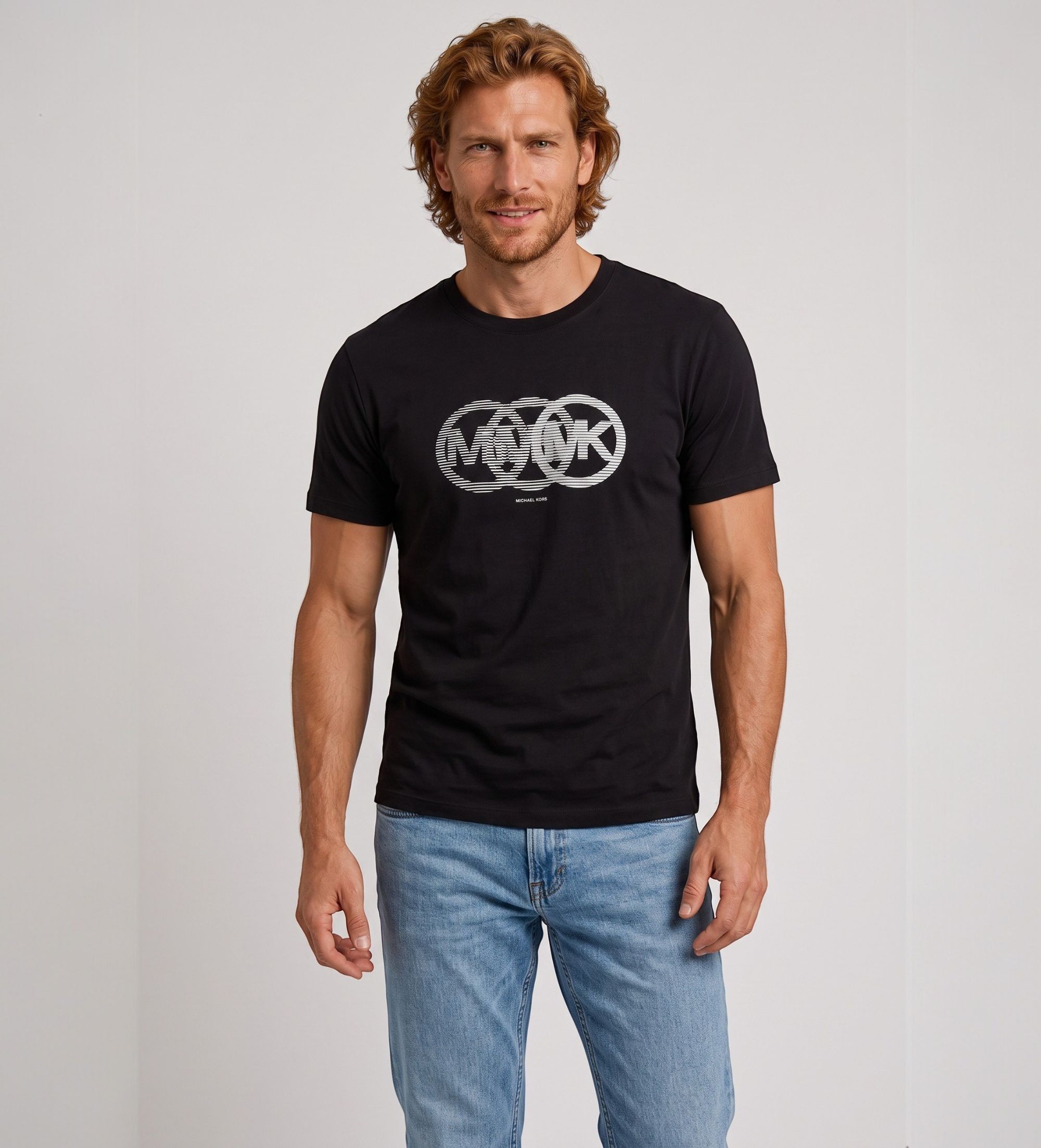 Michael Kors für Herren. CT6531IFV4 T-Shirt ?Split Victory Logo?, schwarz (S), Lässig, Baumwolle, Kurzarm