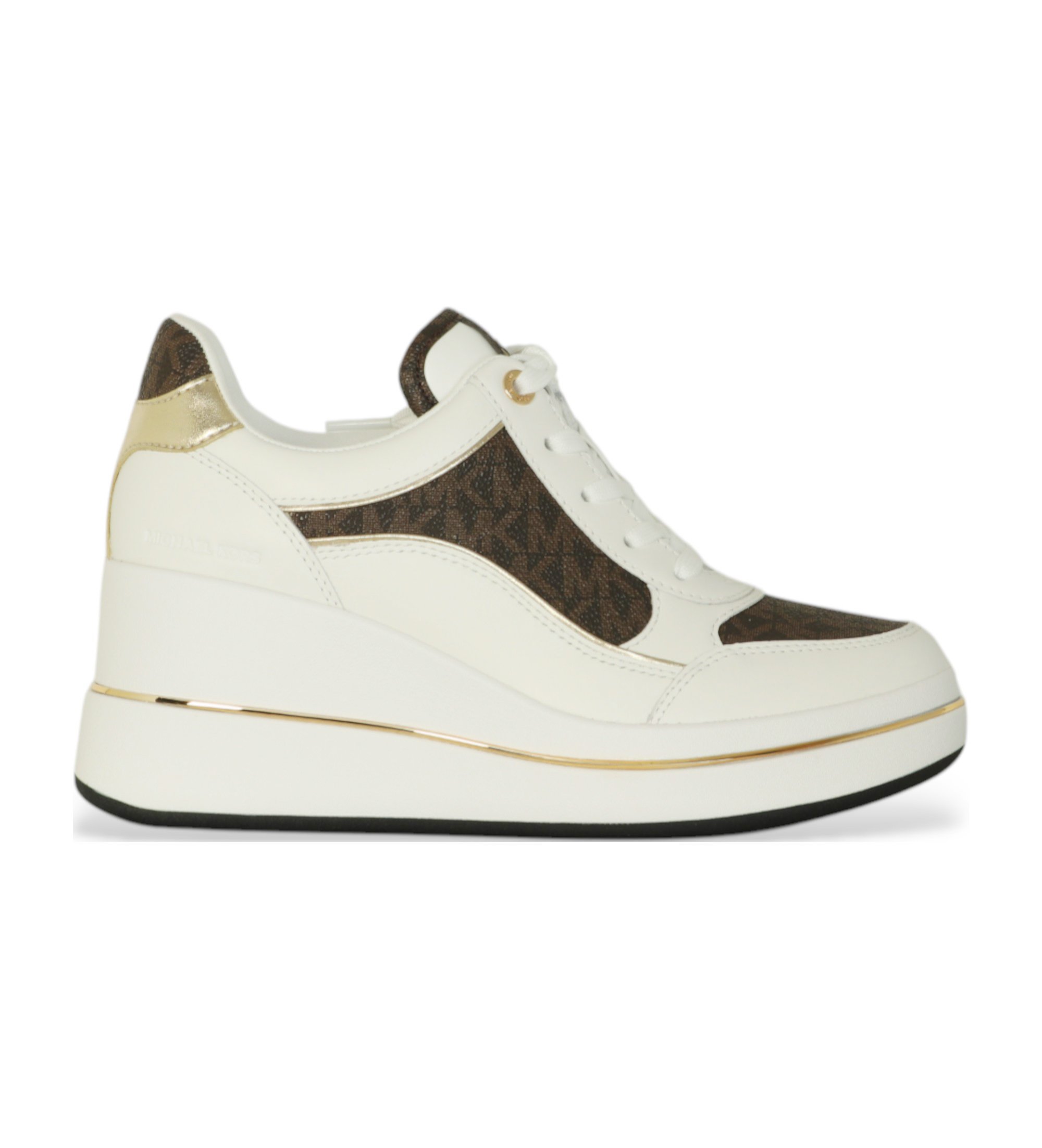 Michael Kors für Damen. 43F5EMFS4L Emmy beige, braune Lederpantoffeln (40), 5 bis 8 cm, Schnürsenkel, Lässig