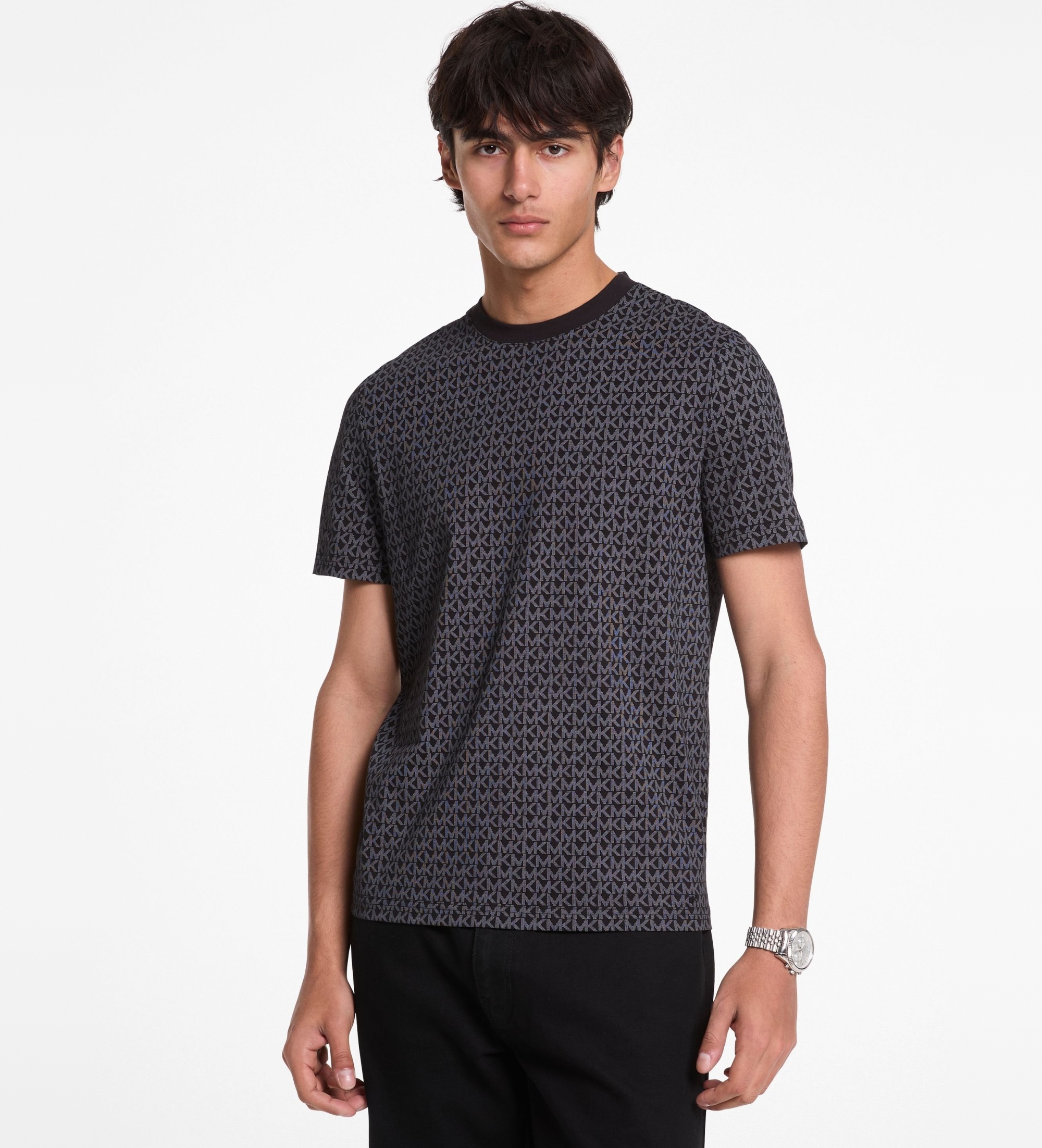 Michael Kors für Herren. CS5529A5KS Logo-T-Shirt schwarz (M), Lässig, Baumwolle, Kurzarm