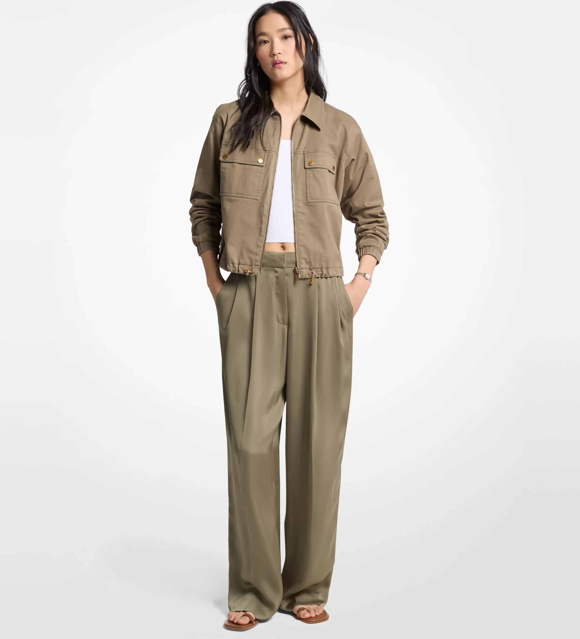 Michael Kors für Damen. MT530VRAYJ Weit geschnittene drapierte Satinhosegrün (42), Lässig, Polyester