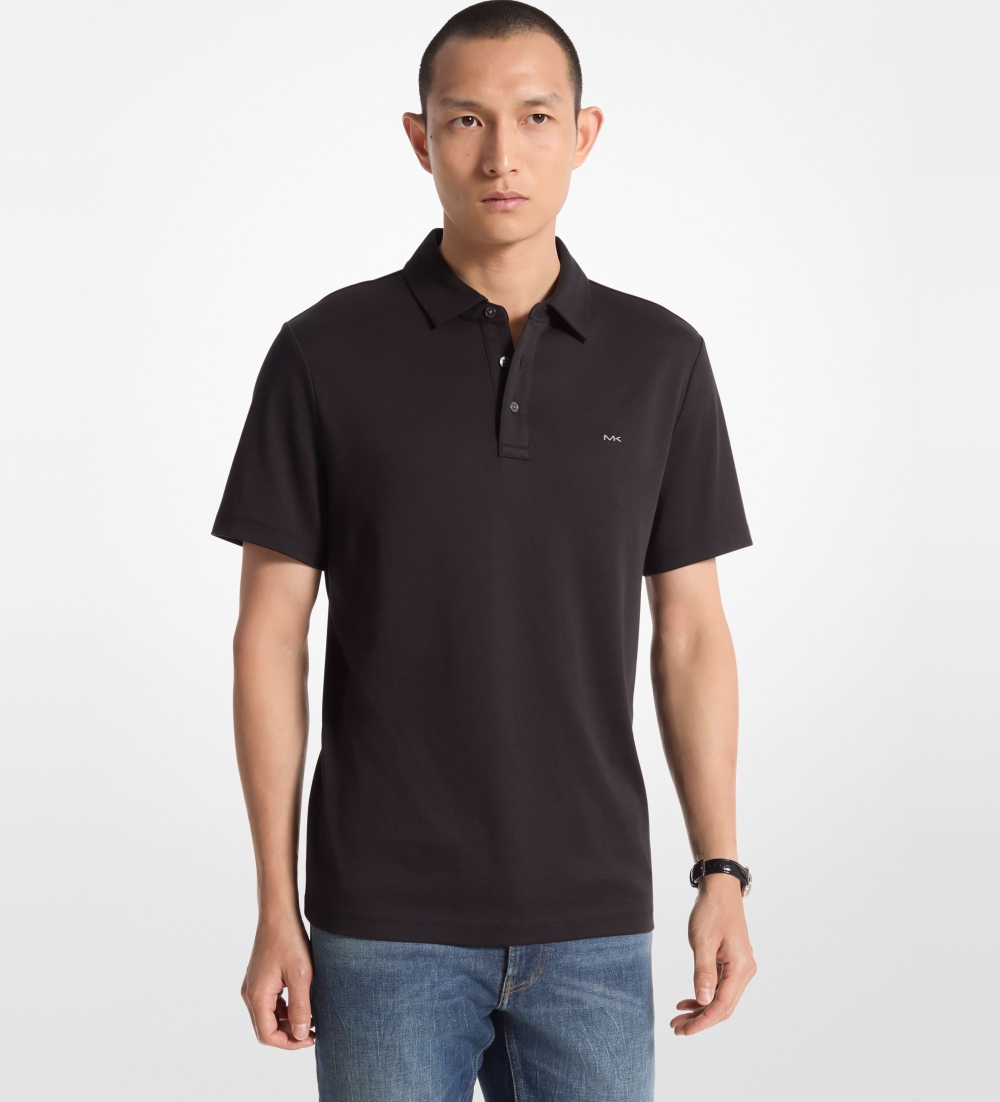 Michael Kors für Herren. CB95FGVC93 Schwarzes Baumwoll-Poloshirt (S), Lässig, Baumwolle, Kurzarm