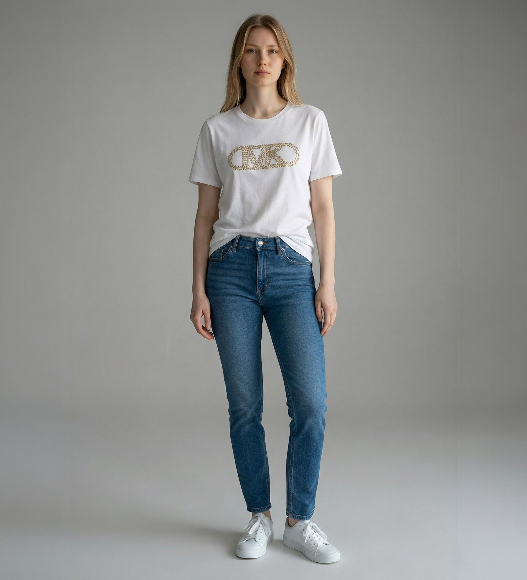 Michael Kors für Damen. MS651SC97J T-Shirt Logo-Nieten weiß (XS), Lässig, Baumwolle, Kurzarm
