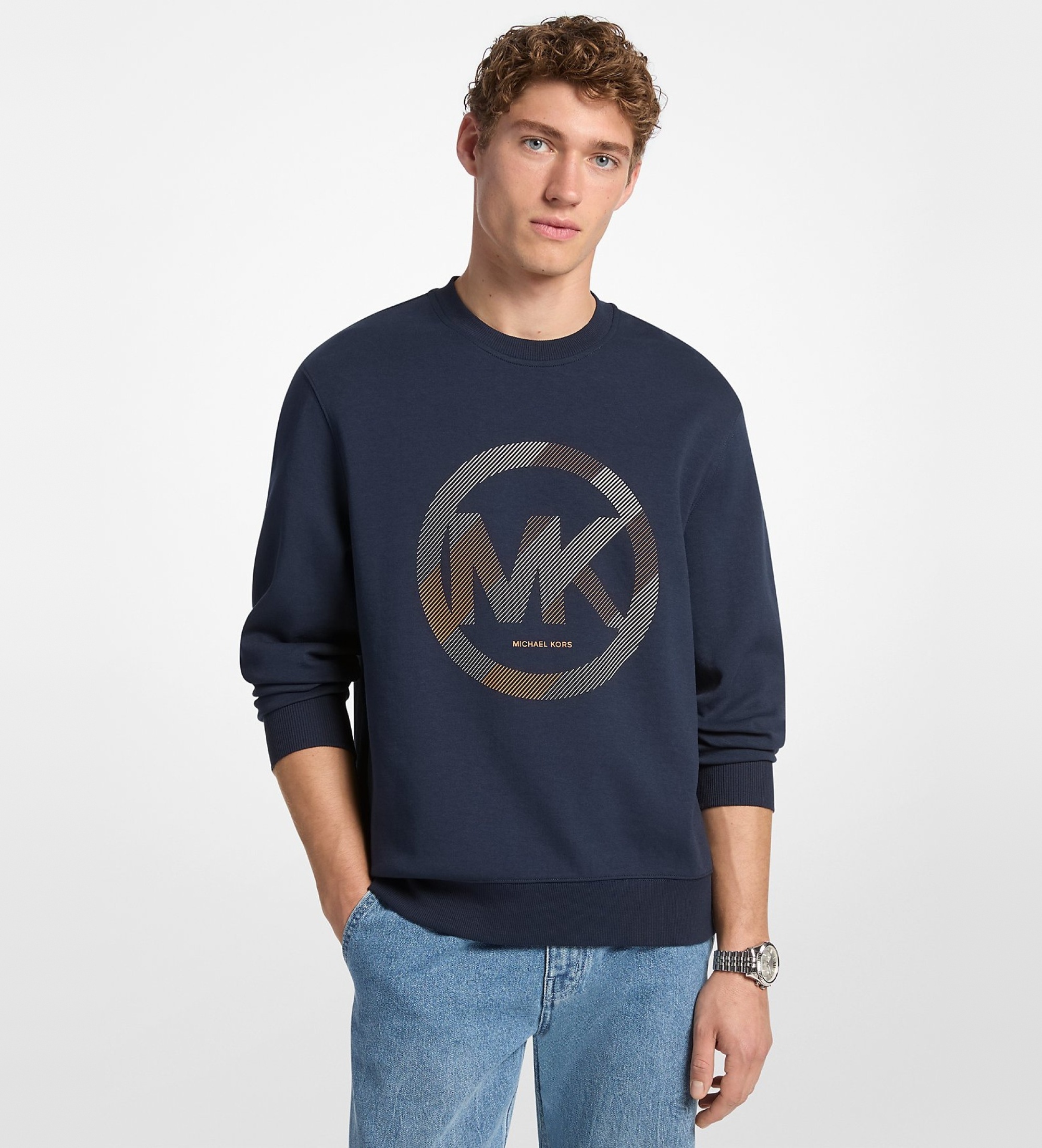 Michael Kors für Herren. CF552G25MF Sweatshirt mit navyfarbener Logoprägung (S), Lässig, Baumwolle, Marine