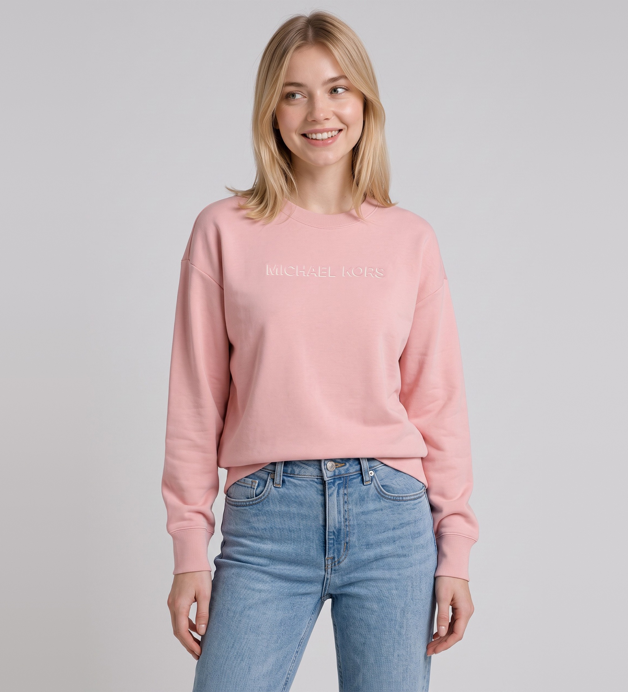 Michael Kors für Damen. MR651Z64MY Baumwoll-Sweatshirt mit geprägtem Logo in Rosa (S), Lässig, Baumwolle