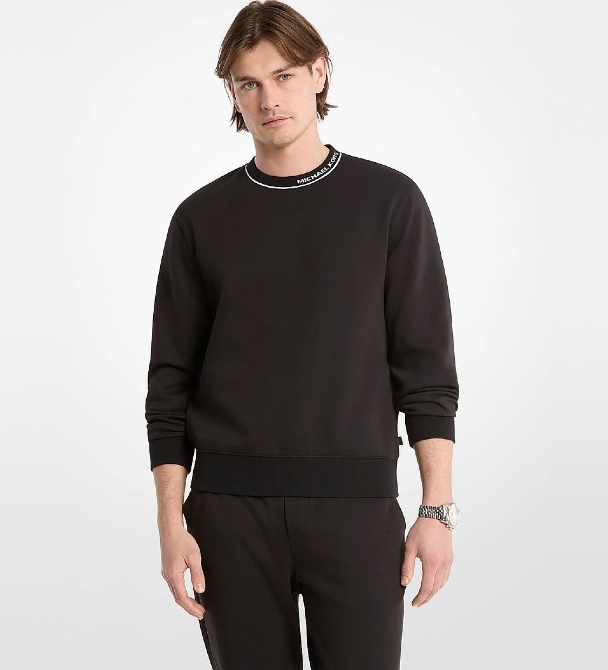 Michael Kors für Herren. CT652G25MF Sweatshirt aus Baumwollmischung mit schwarzem Logo (S), Lässig, Bio-Baumwolle