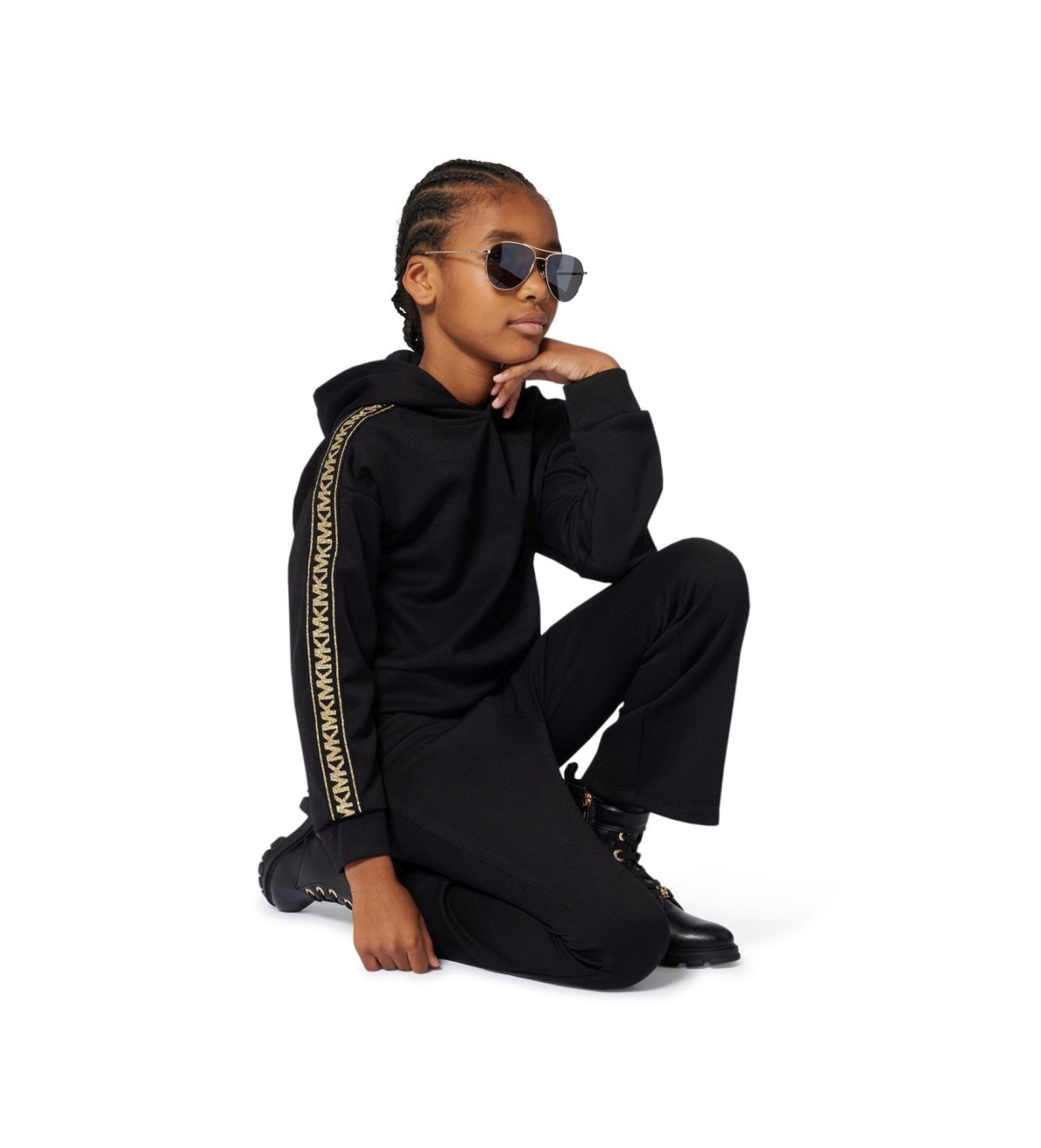 Michael Kors für Mädchen. R30478 Sweatshirt MK schwarz (14Y= 162cm), Lässig, Baumwolle, Kinderbekleidung