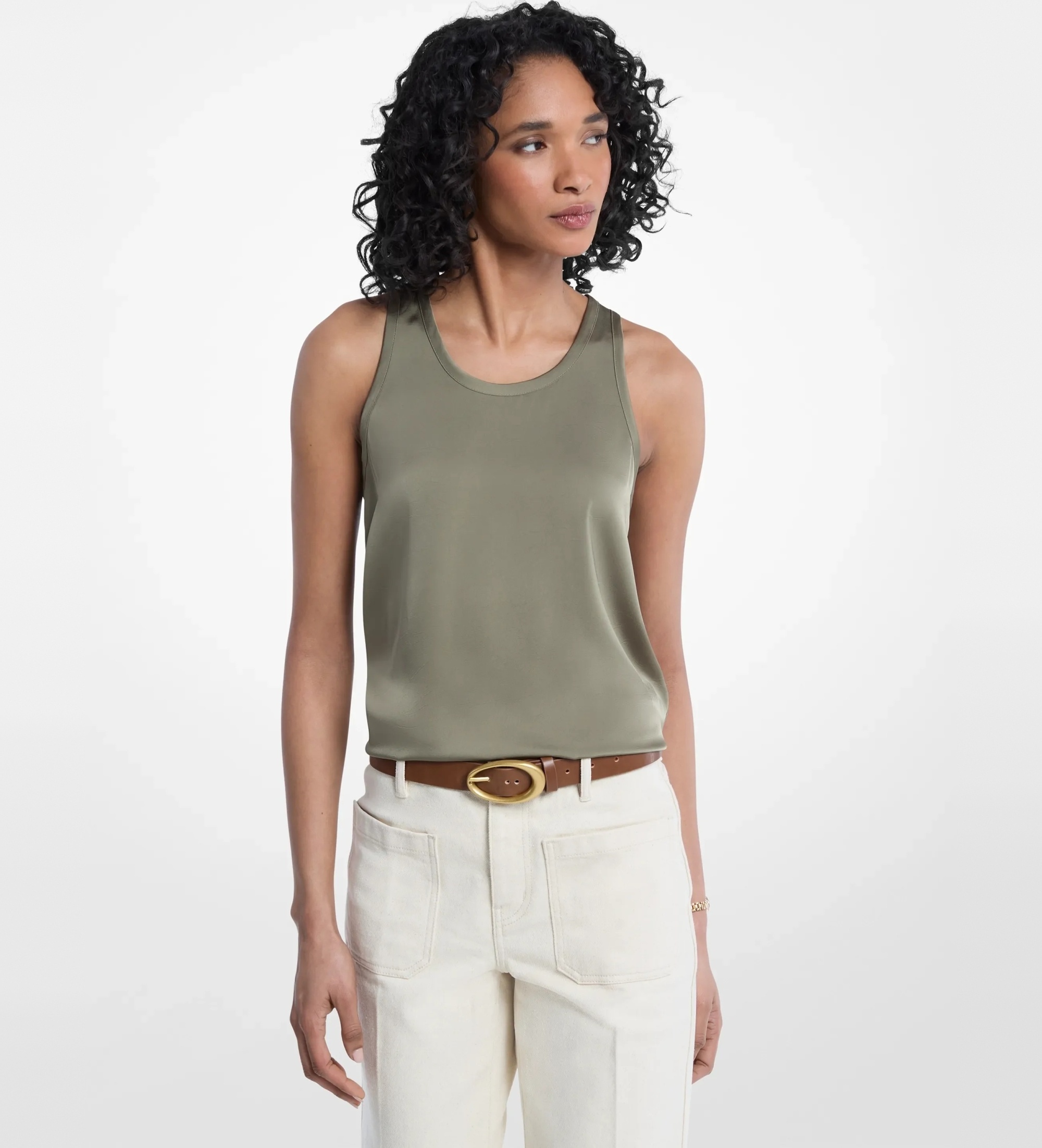 Michael Kors für Damen. MT640TXAYJ Grünes Satin-Trägertop (S), Lässig, Ärmellos / Hosenträger, Recyceltes Polyester