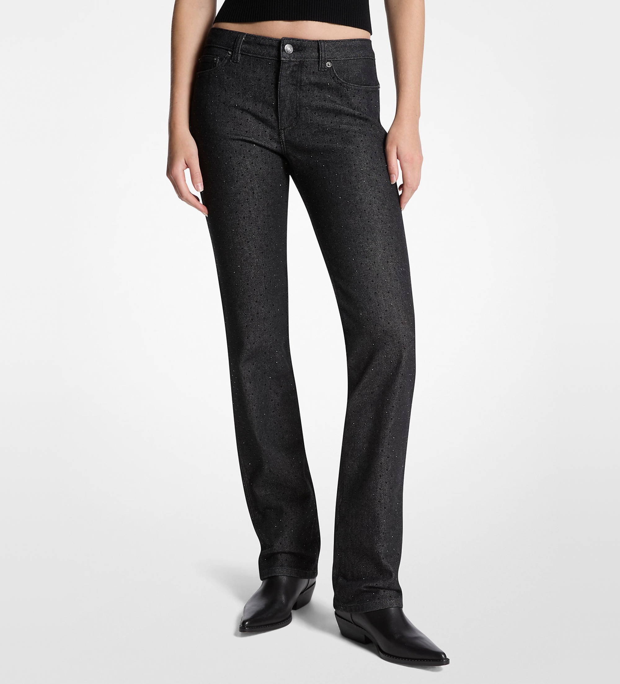 Michael Kors für Damen. MF59092FKE Stretch-Denim Skinny Jeans mit Nieten schwarz (M), Lässig, Baumwolle