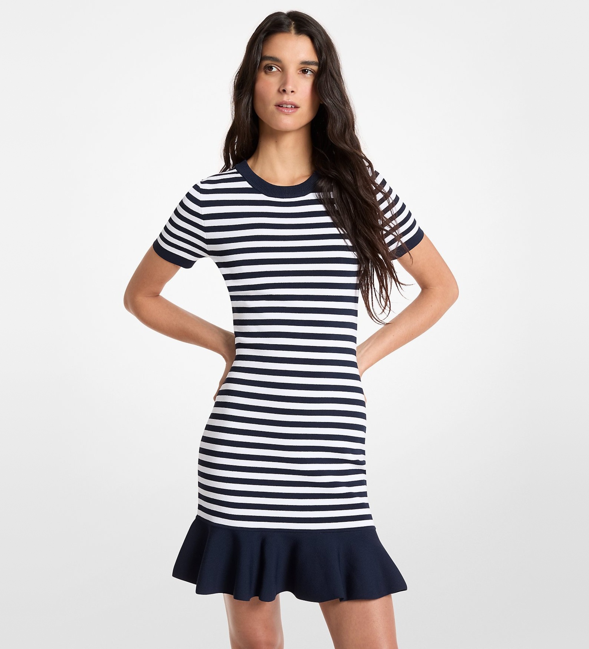 Michael Kors für Damen. MS683CFKVM Kleid mit marineblauem Volant (S), Lässig, Viskose, Kurzarm