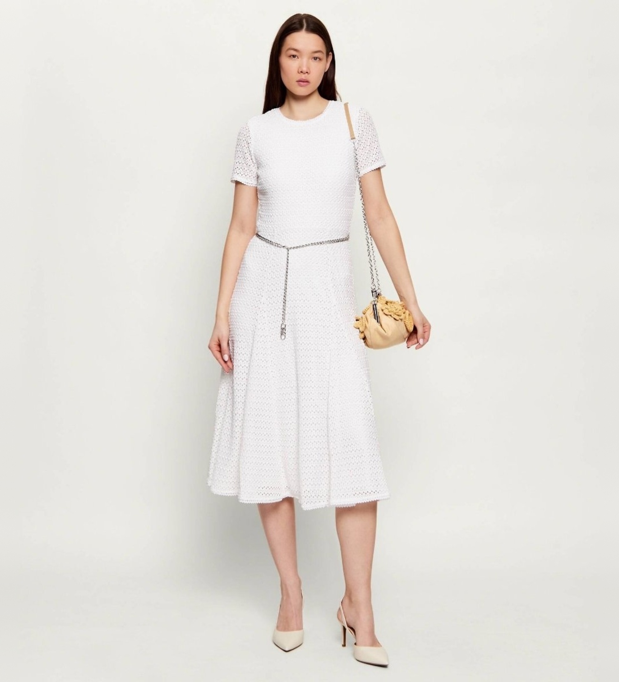 Michael Kors für Damen. MS683DUKS1 Weißes Spitzenkleid (M), Lässig, Polyester, Kurzarm