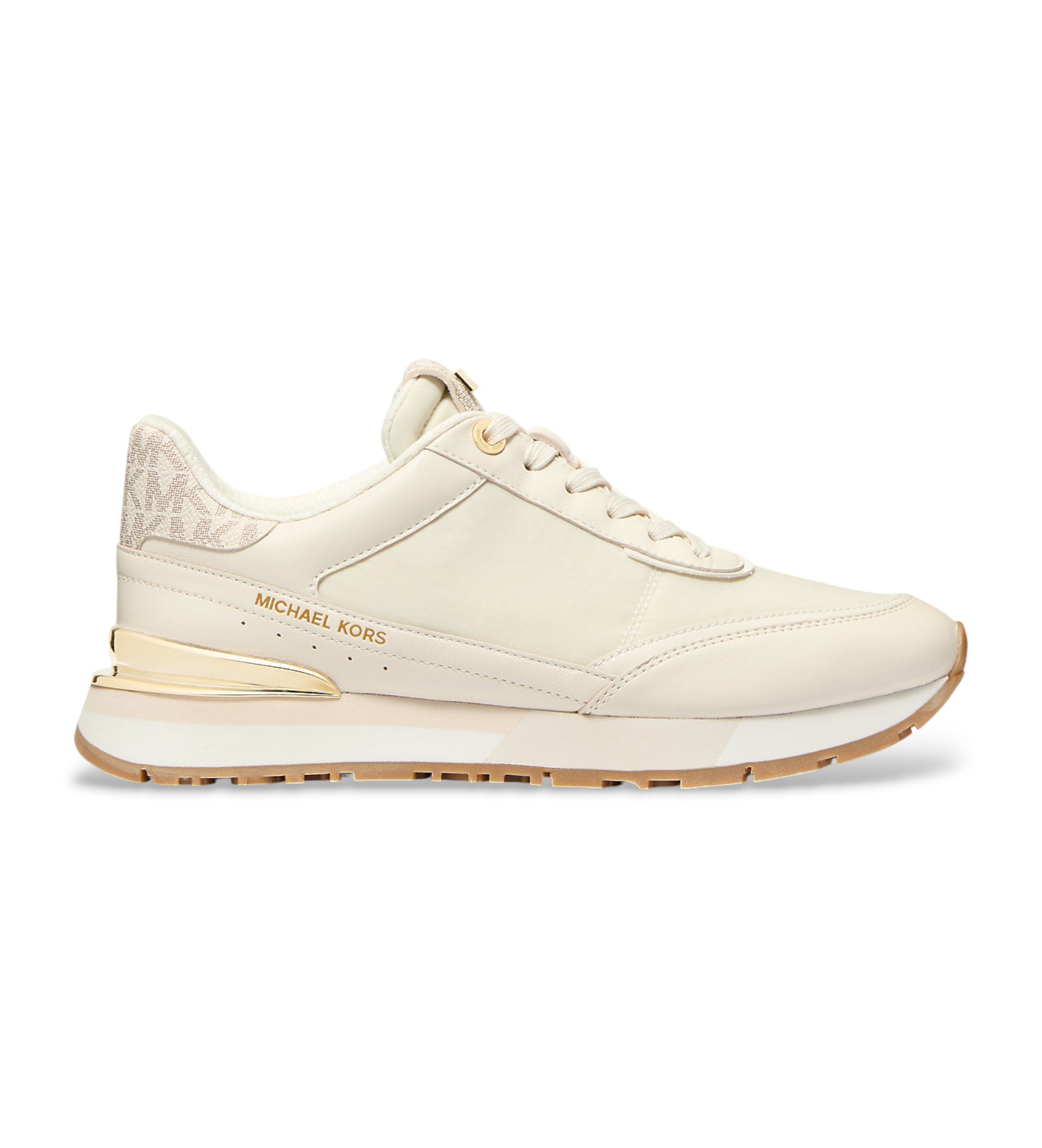 Michael Kors für Damen. 43R5NOFS1L Nova Leder- und Nylontrainer vanilla (41), Beige, Wohnung, Schnürsenkel, Lässig