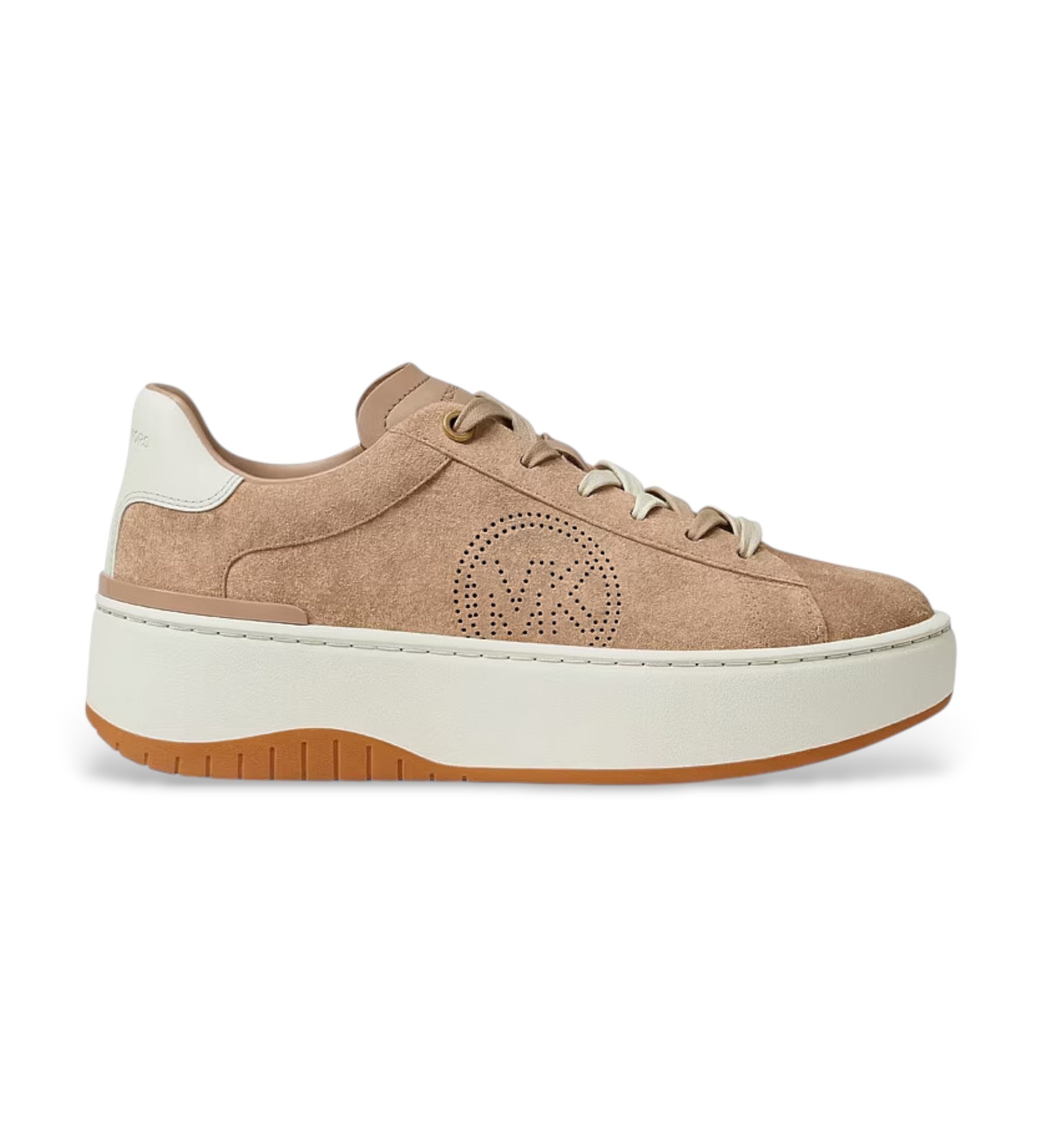 Michael Kors für Damen. 43T6DTFS1S Dottie Plateau-Sneaker aus beigefarbenem Wildleder (36), 3 bis 5 cm, Schnürsenkel, Lässig