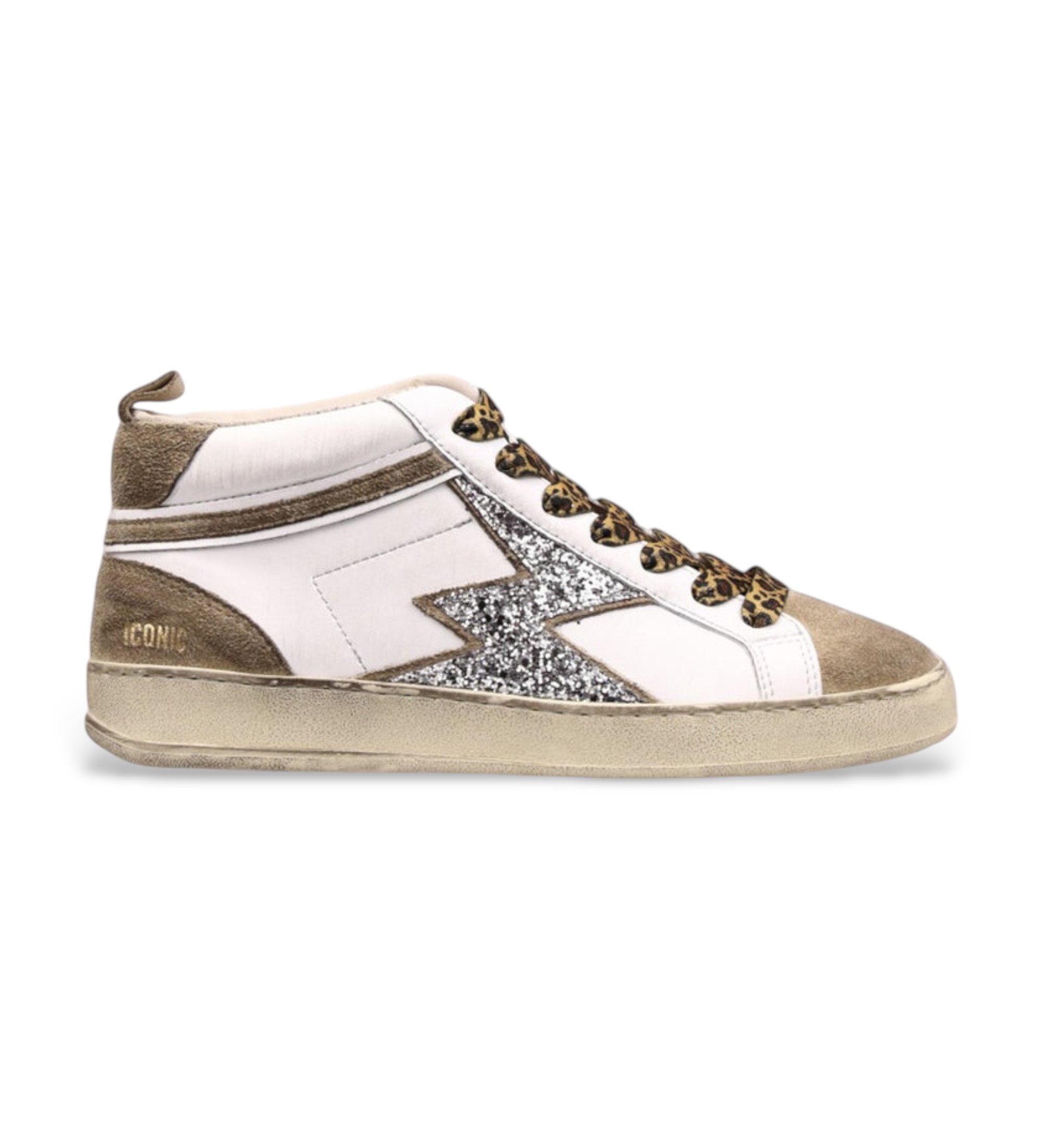 MOA Concept für Damen. IMD140 Iconic Mid Leder Turnschuhe weiß (38), Wohnung, Schnürsenkel, Lässig