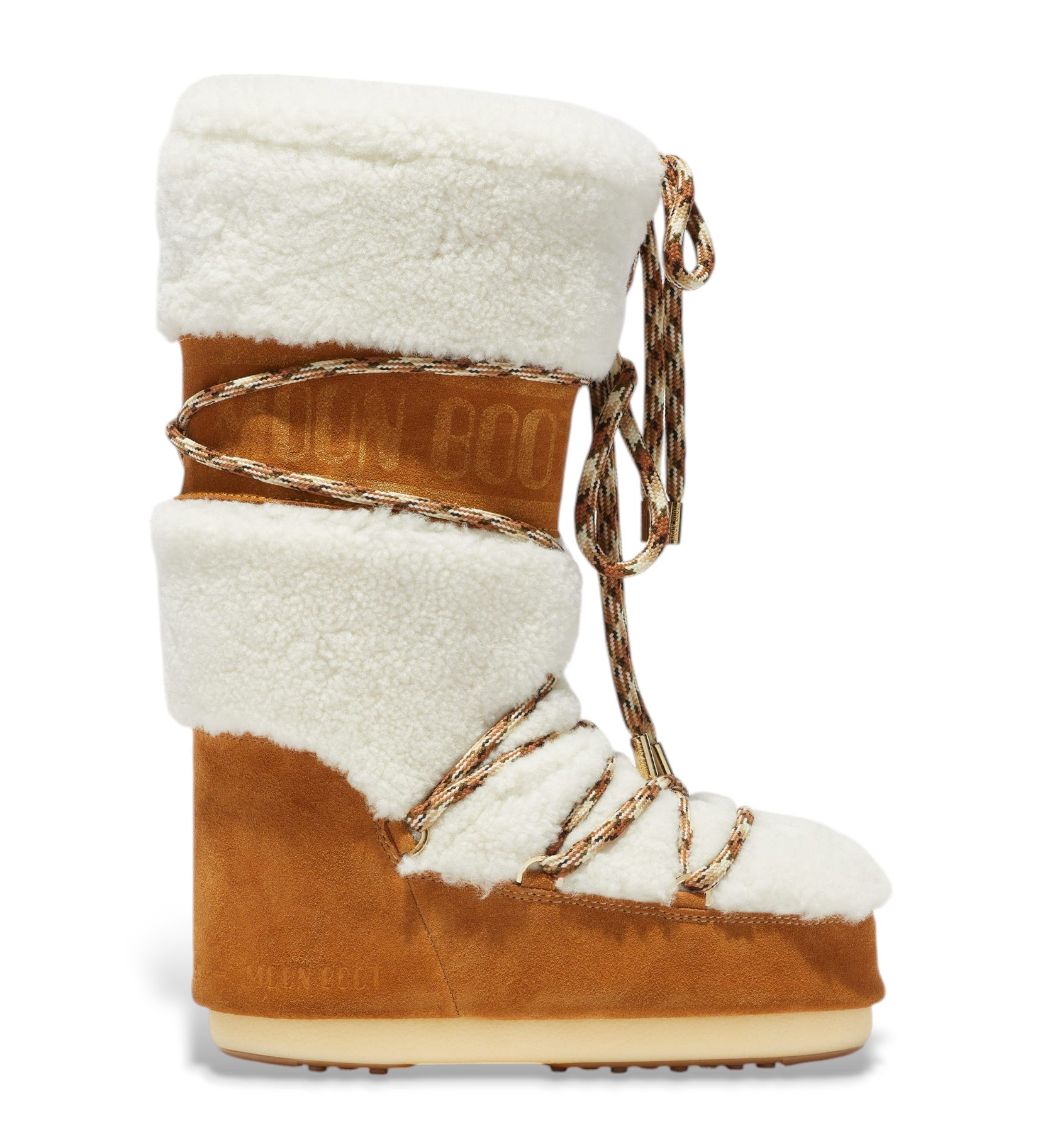 Moon Boot für Damen. 80D1402610 Lederstiefel LAB69 Creme mit braunem Schafsfell (35/38), Schnürsenkel, Lässig, Schnee
