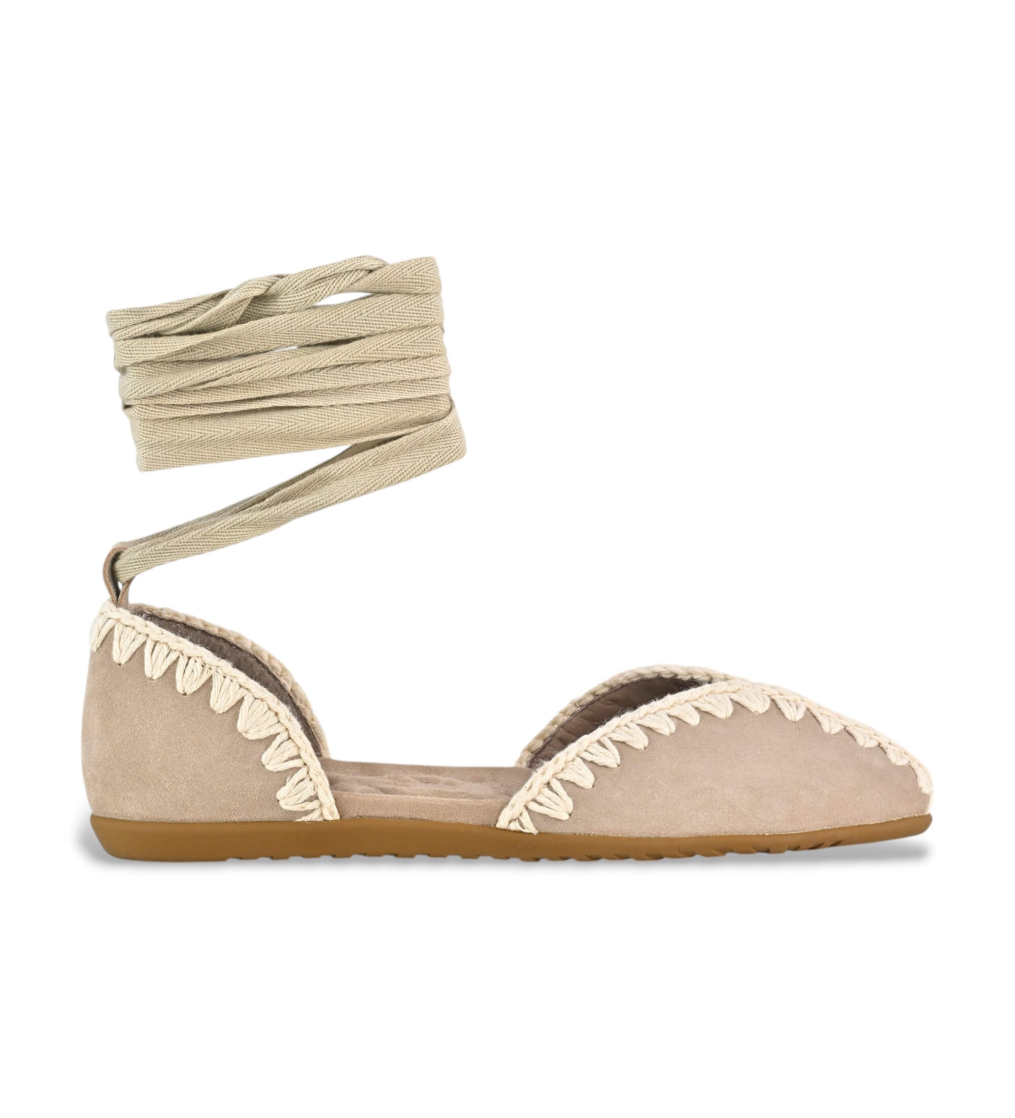 Mou für Damen. MU.SW731001A Lederballerinas mit beiger Schleife (37), Wohnung, Schnürsenkel, Lässig