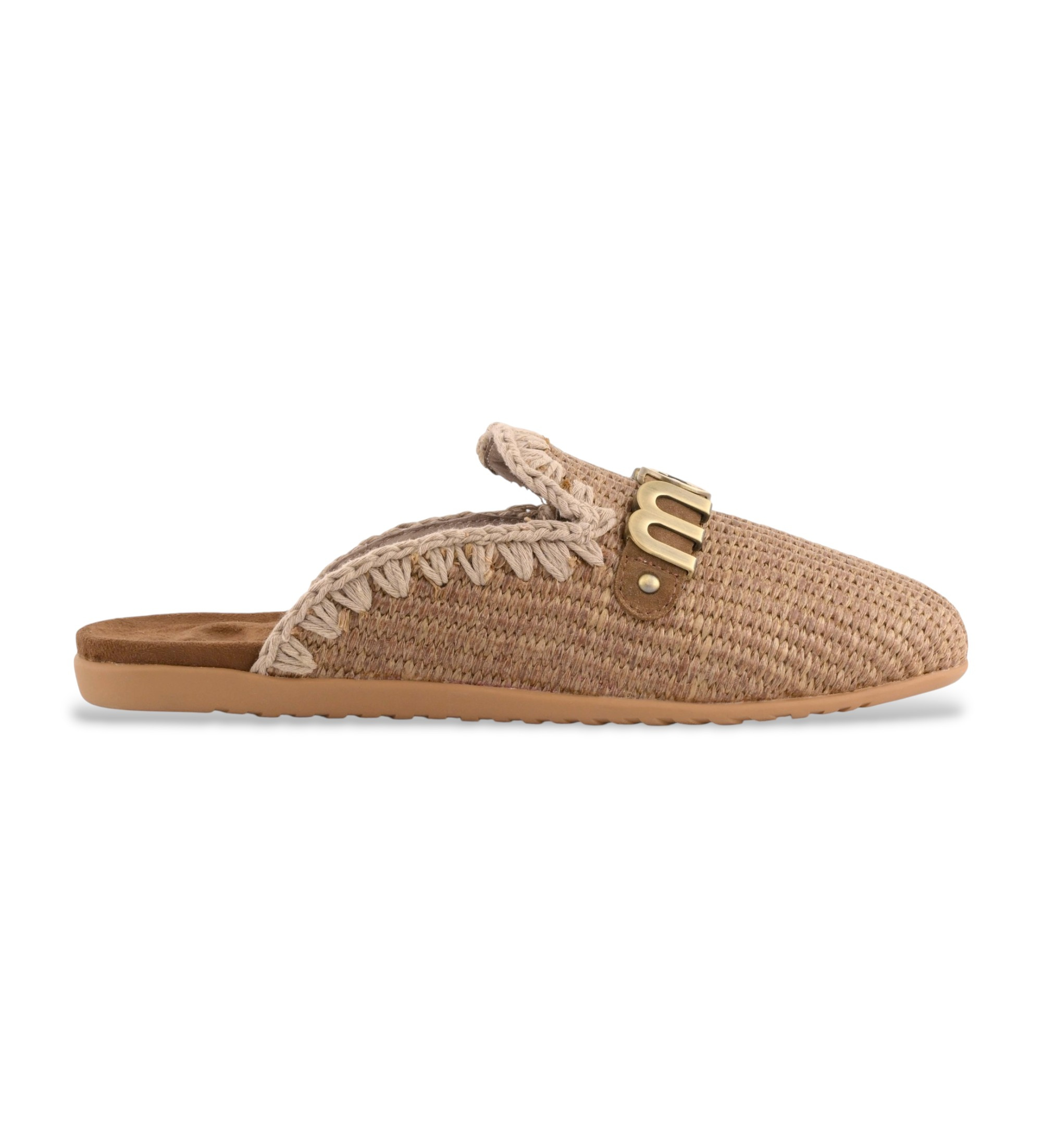 Mou für Damen. MU.SW731011K Ballerina-Pantoffeln mit offenem Absatz aus braunem Bast (41), Wohnung, Keine, Lässig, Raffia