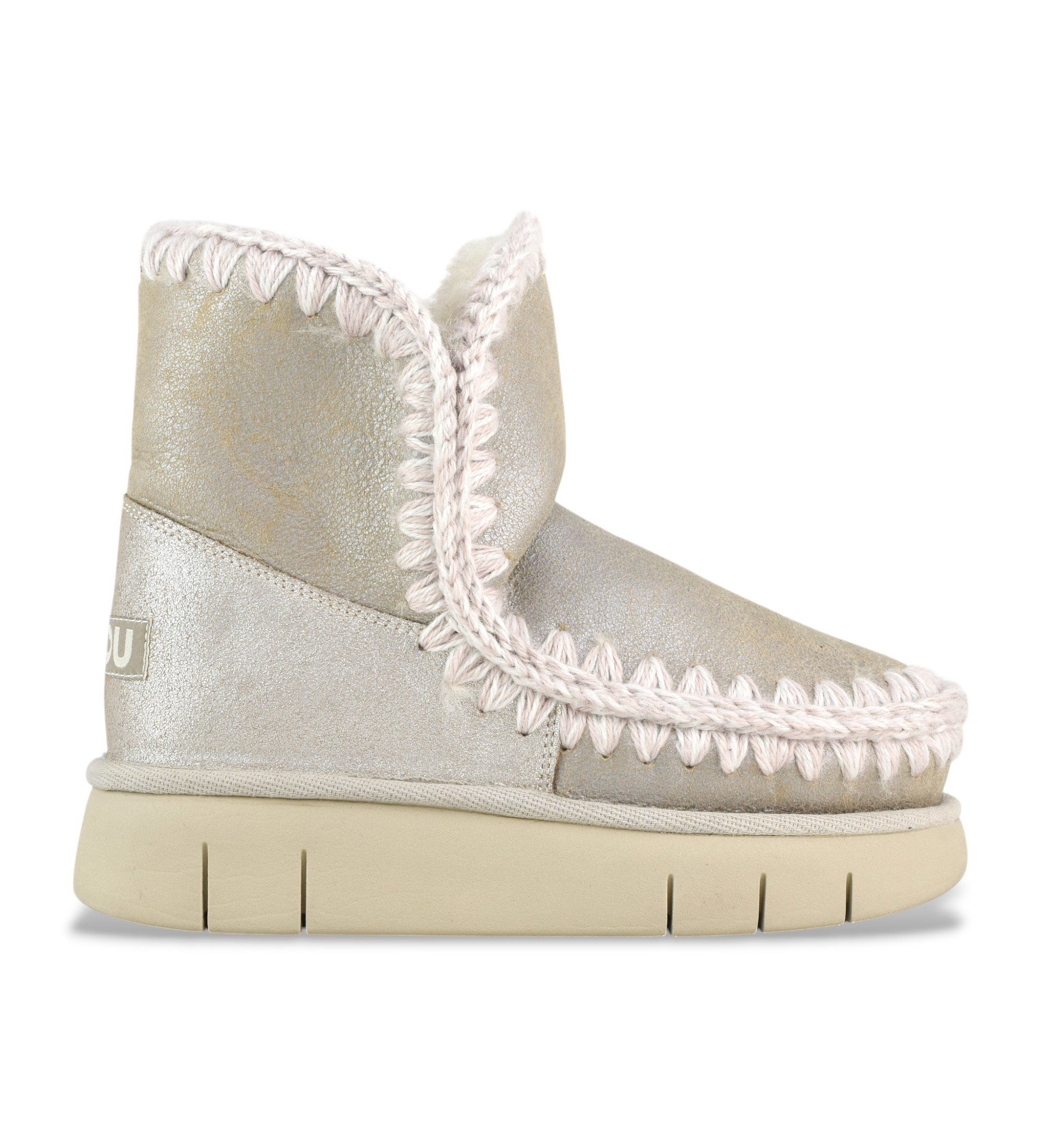 Mou für Damen. MU.FW531002B Lederstiefeletten Eskimo 18 bounce silber, gold (38), 5 bis 8 cm, Keine, Lässig