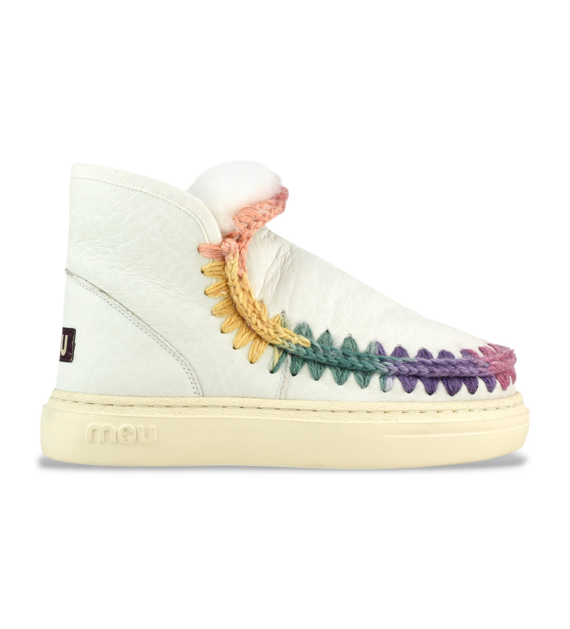 Mou für Damen. MU.FW411007B Lederstiefeletten Eskimo-Sneaker fette Regenbogennähte beige, multicolor (37), über 10cm, Keine, Lässig