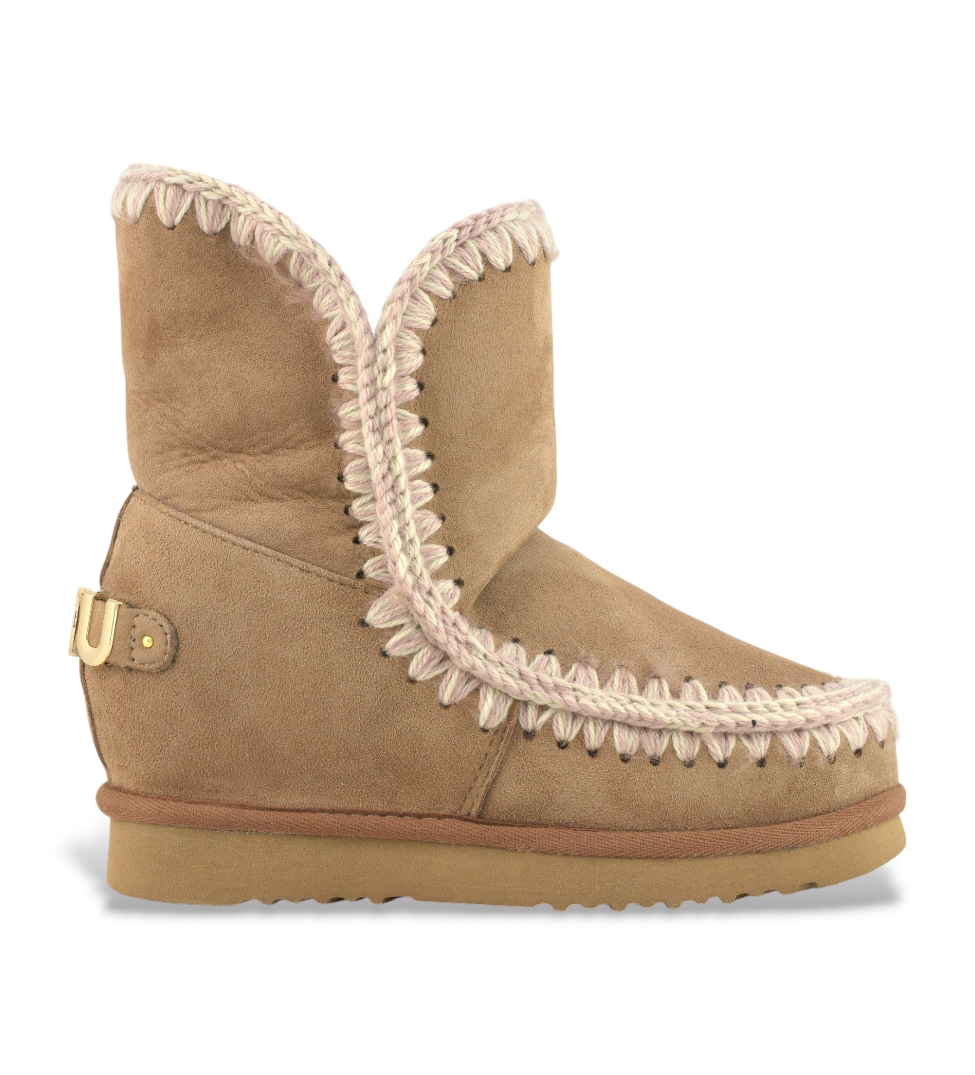 Mou für Damen. MU.FW121013A Lederstiefeletten Inner WedgeSh großes Metall-Logo braun (40), 5 bis 8 cm, Keine, Lässig